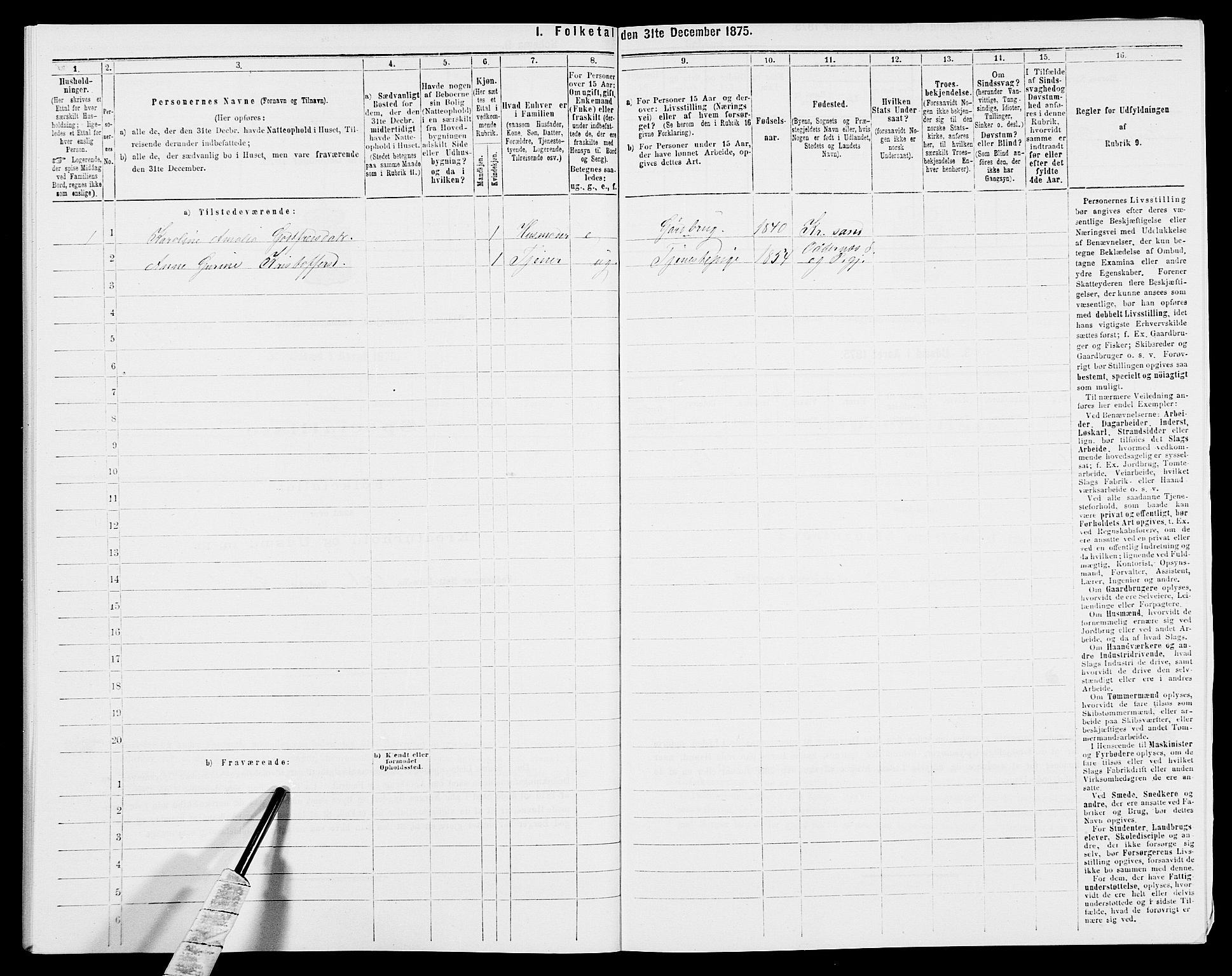 SAK, 1875 census for 1012P Oddernes, 1875, p. 116