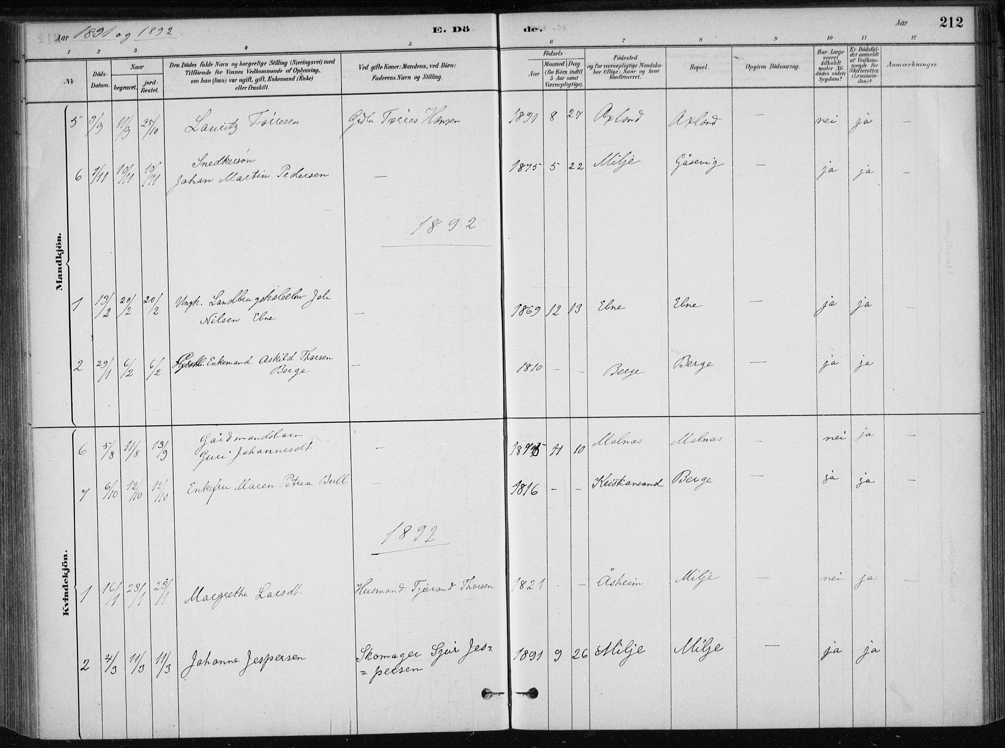 Skånevik sokneprestembete, AV/SAB-A-77801/H/Haa: Parish register (official) no. B 1, 1879-1914, p. 212