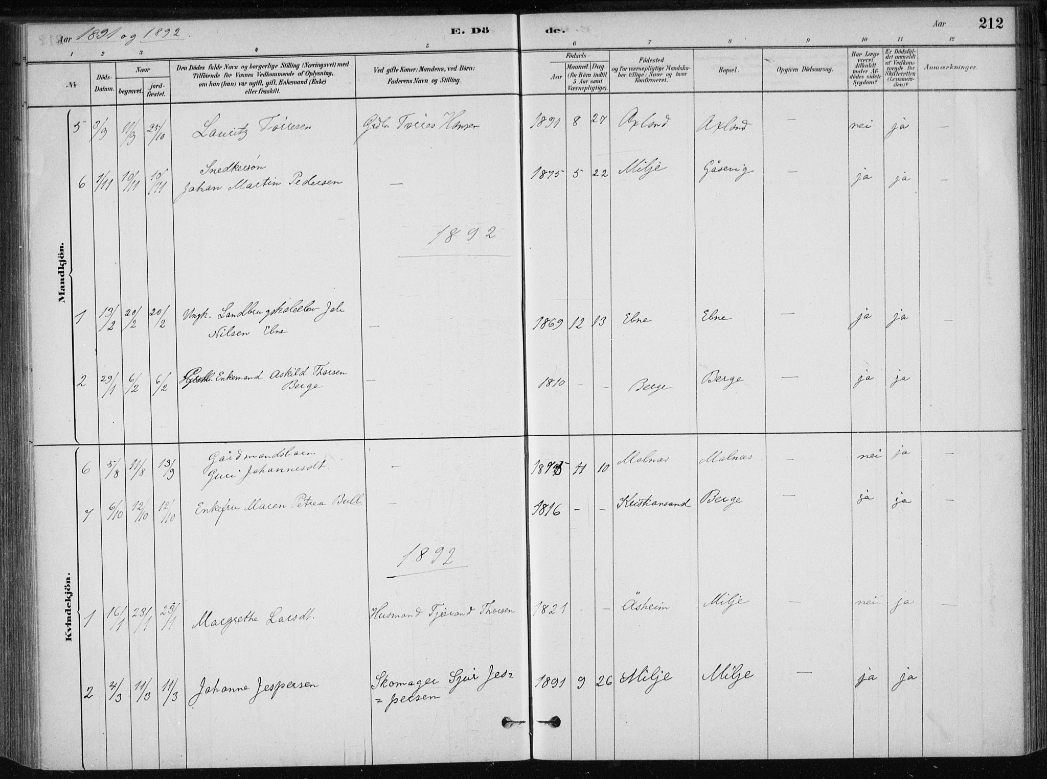 Skånevik sokneprestembete, AV/SAB-A-77801/H/Haa: Parish register (official) no. B 1, 1879-1914, p. 212