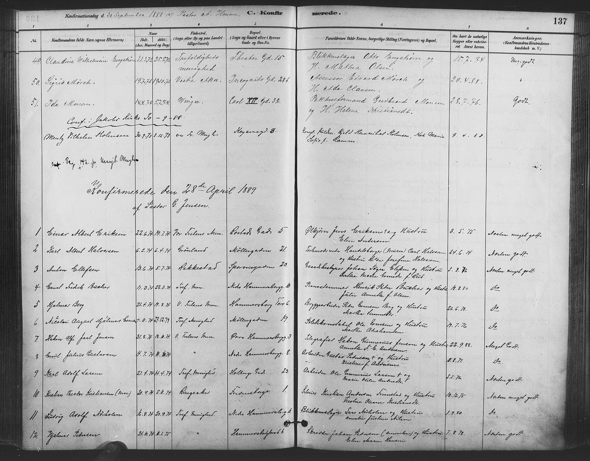 Trefoldighet prestekontor Kirkebøker, AV/SAO-A-10882/F/Fb/L0003: Parish register (official) no. II 3, 1881-1895, p. 137