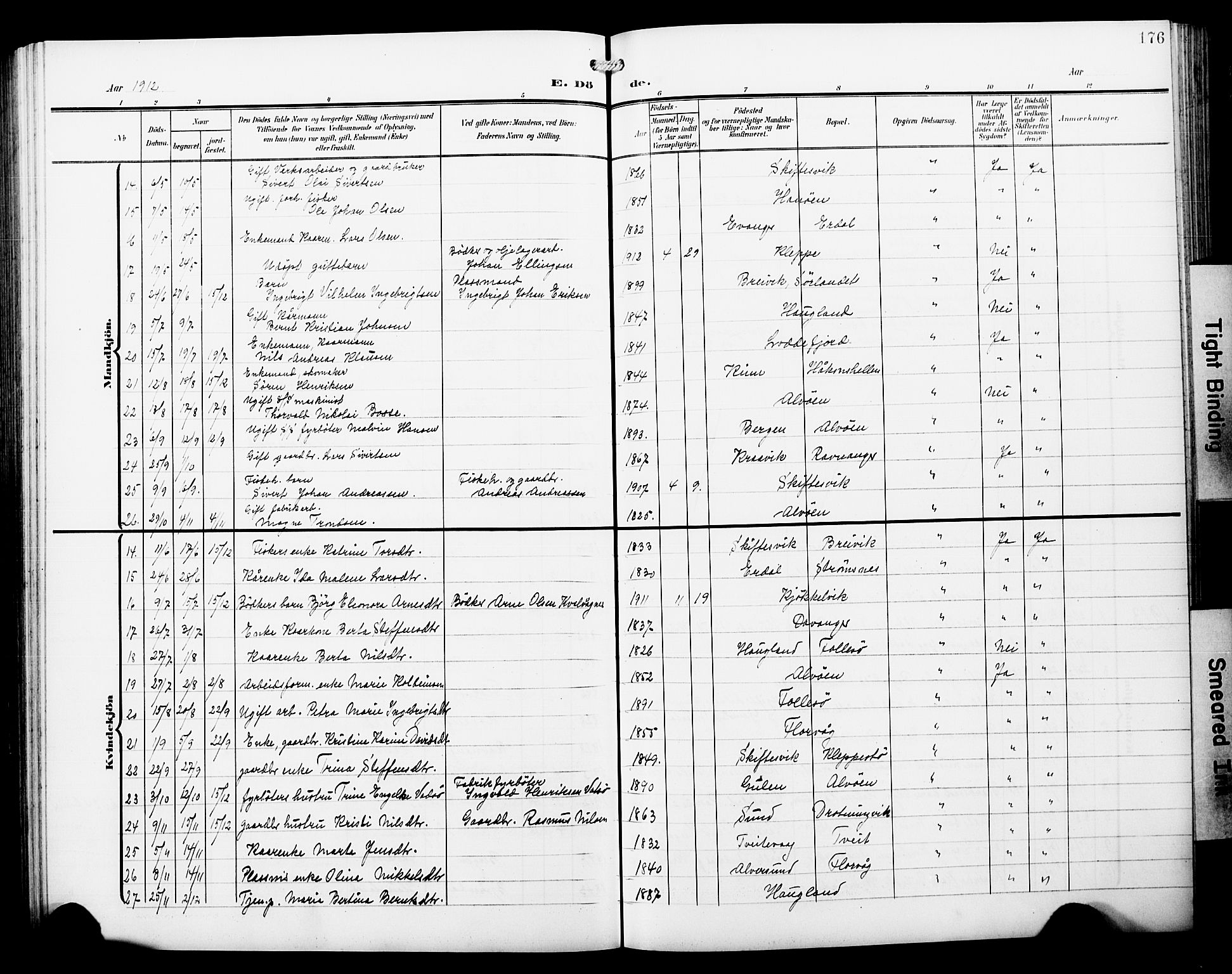 Askøy Sokneprestembete, AV/SAB-A-74101/H/Ha/Hab/Haba/L0014: Parish register (copy) no. A 14, 1904-1927, p. 176