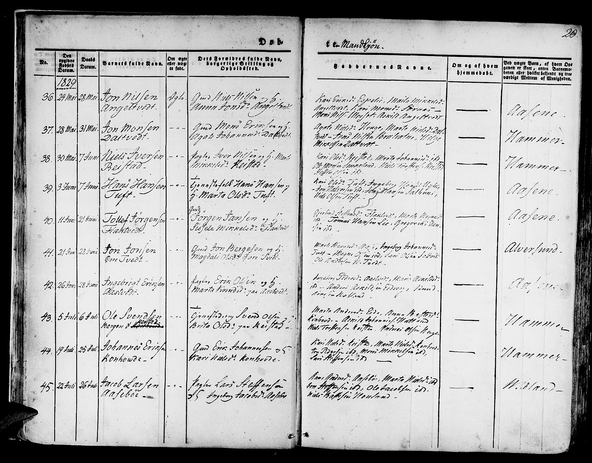 Hamre sokneprestembete, AV/SAB-A-75501/H/Ha/Haa/Haaa/L0011: Parish register (official) no. A 11, 1826-1834, p. 20