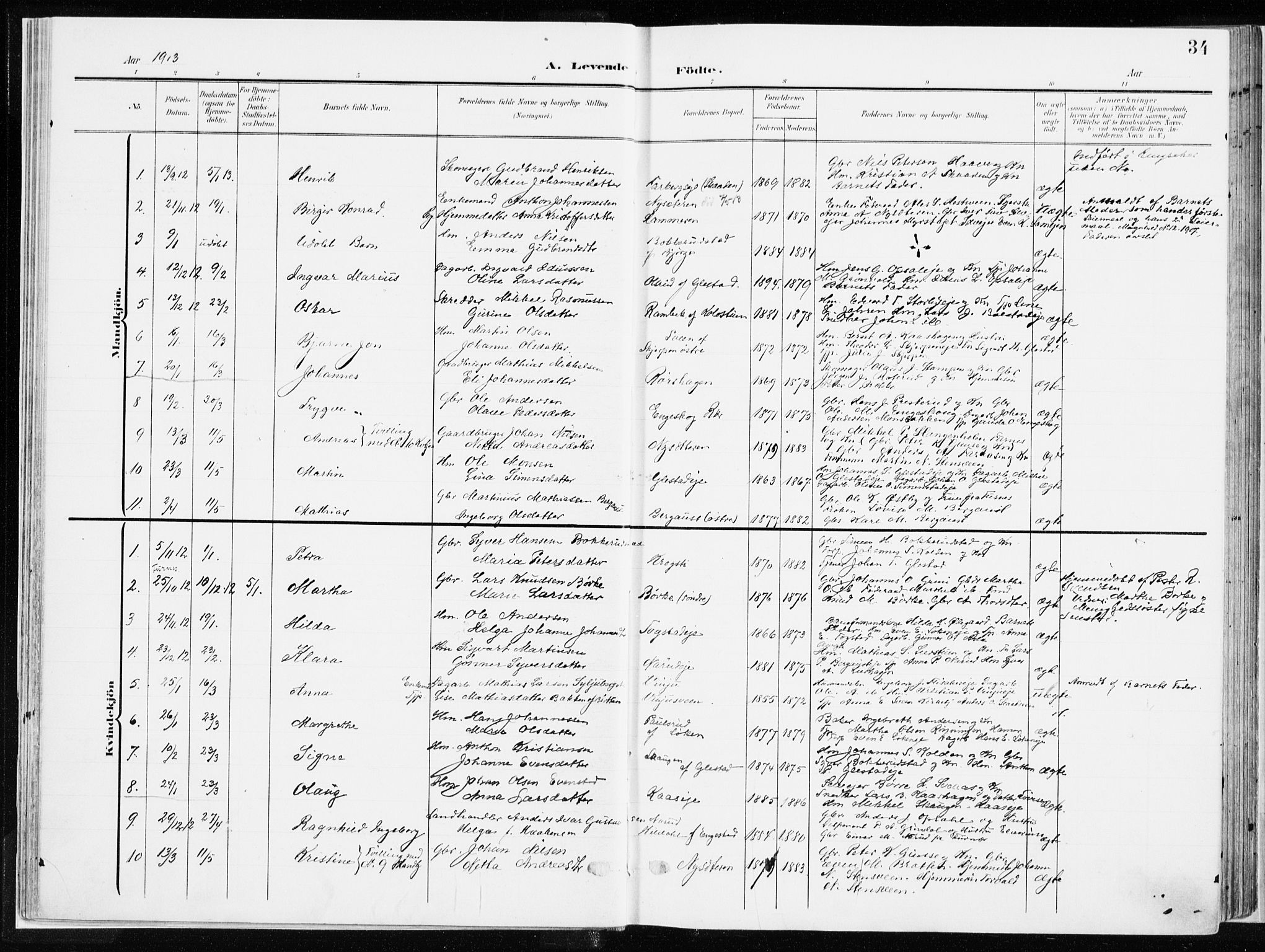 Ringsaker prestekontor, SAH/PREST-014/K/Ka/L0019: Parish register (official) no. 19, 1905-1920, p. 34