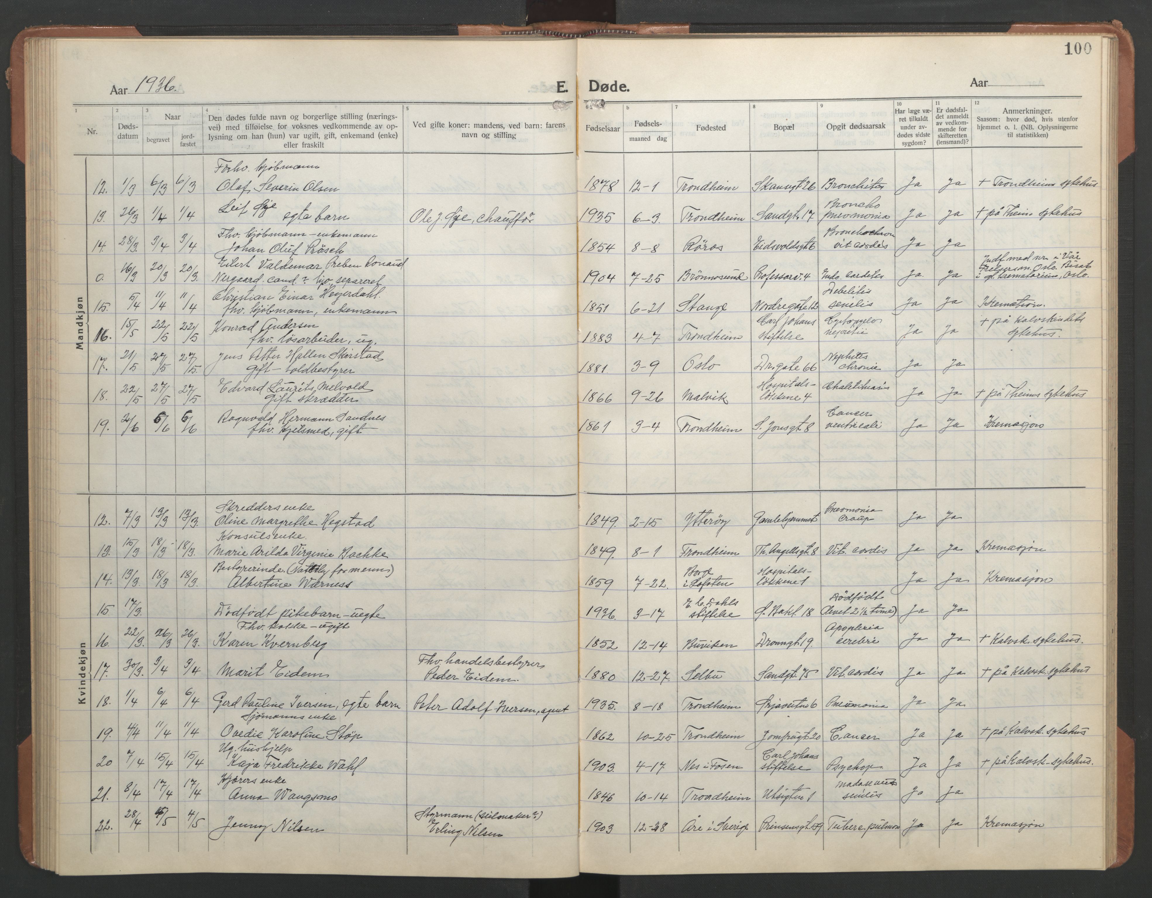 Ministerialprotokoller, klokkerbøker og fødselsregistre - Sør-Trøndelag, SAT/A-1456/602/L0150: Parish register (copy) no. 602C18, 1922-1949, p. 100