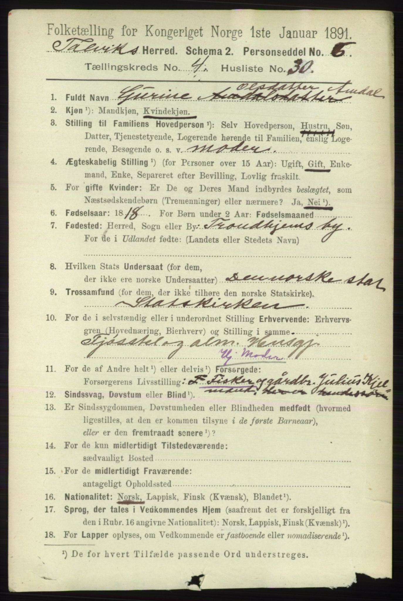 RA, 1891 census for 2013 Talvik, 1891, p. 1301