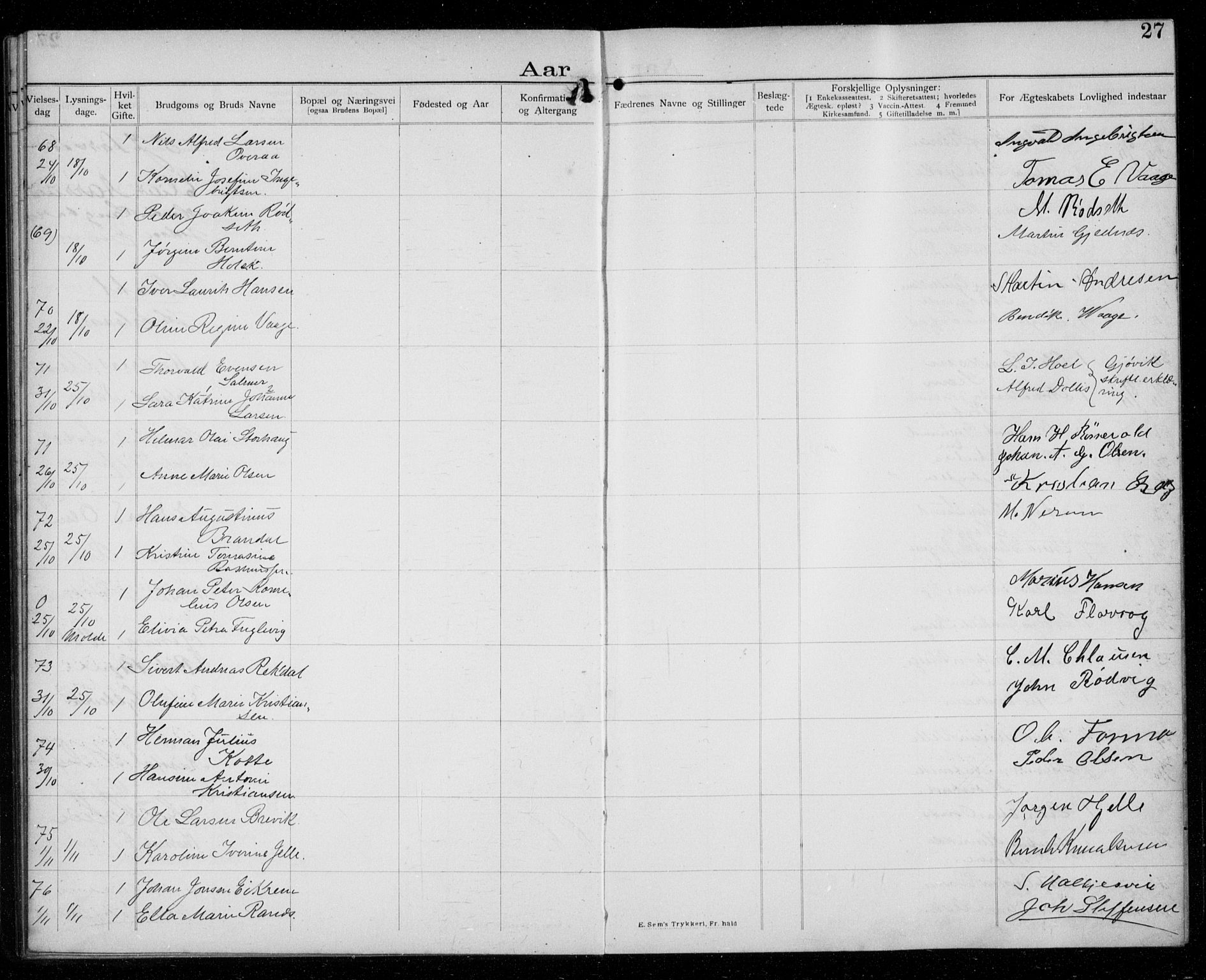 Ministerialprotokoller, klokkerbøker og fødselsregistre - Møre og Romsdal, AV/SAT-A-1454/529/L0458: Banns register no. 529A08, 1901-1918, p. 27