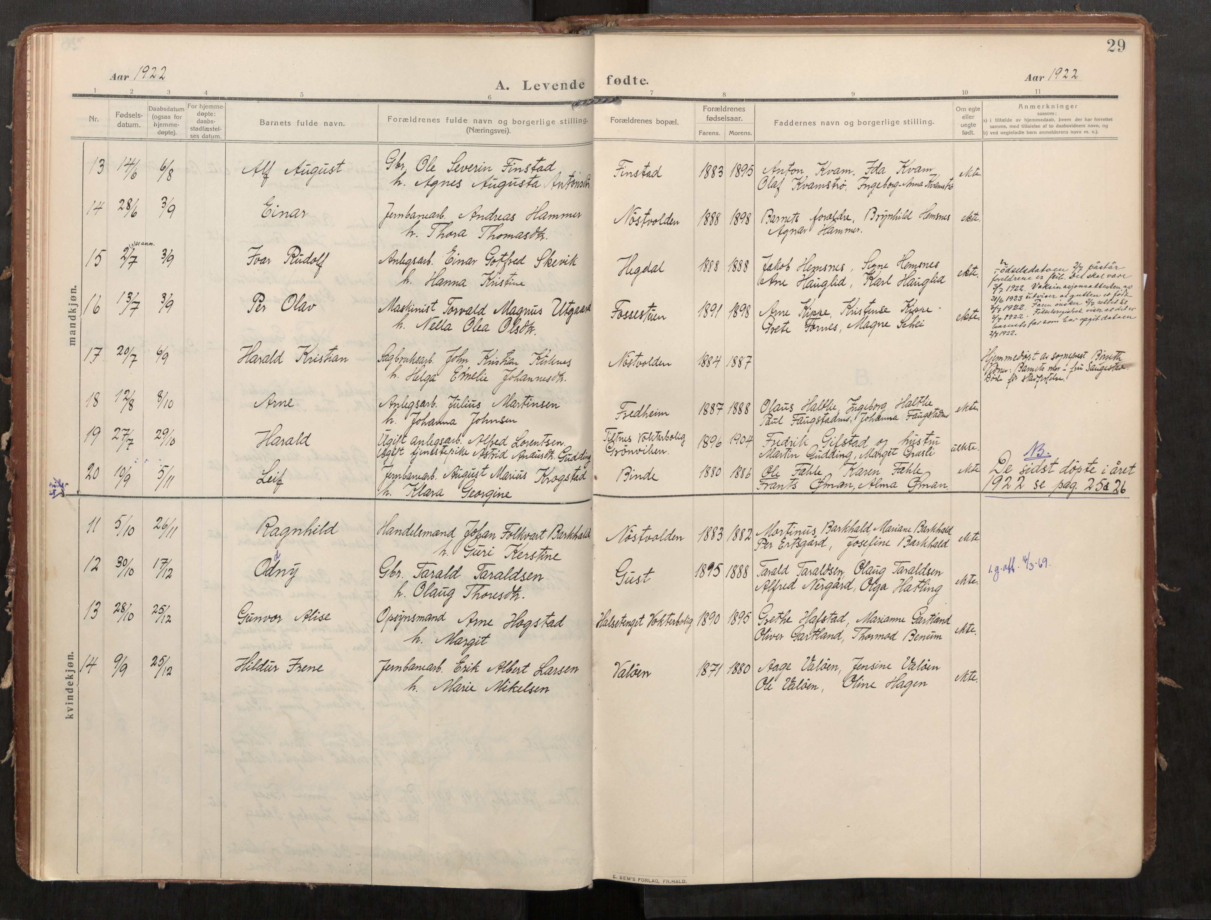 Stod sokneprestkontor, SAT/A-1164/1/I/I1/I1a/L0002: Parish register (official) no. 2, 1909-1922, p. 29