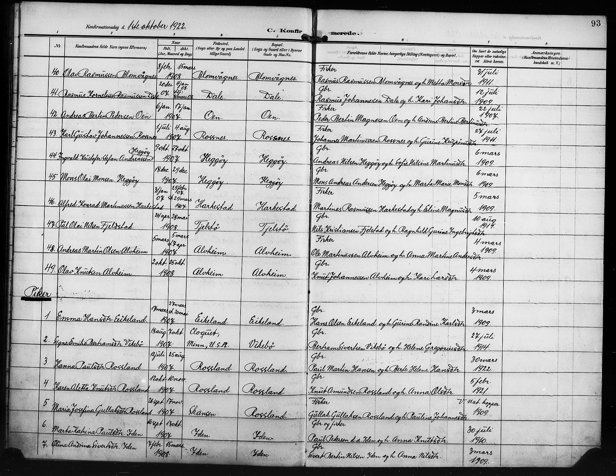 Herdla Sokneprestembete, SAB/A-75701/H/Hab: Parish register (copy) no. A 4, 1902-1923, p. 93