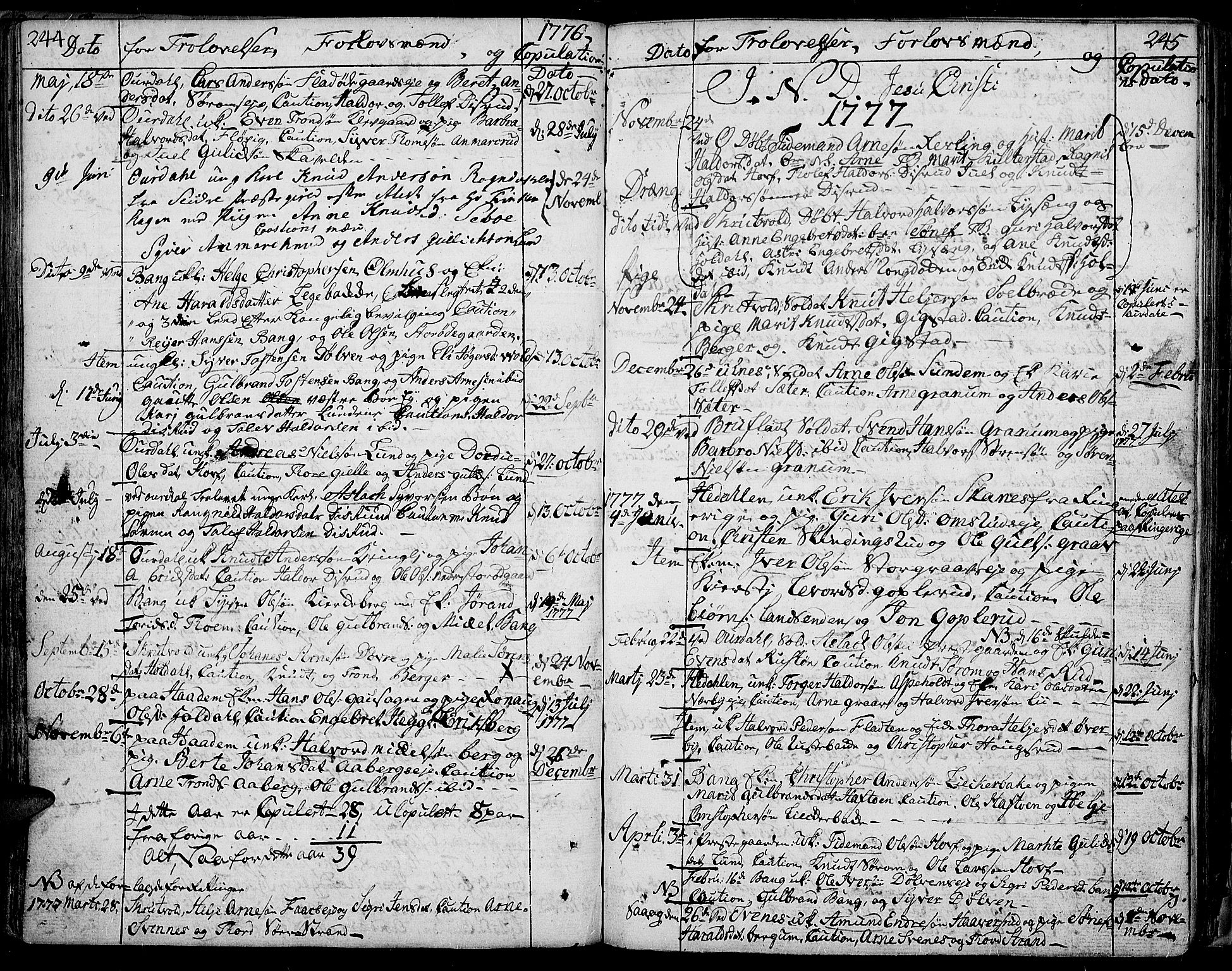 Aurdal prestekontor, AV/SAH-PREST-126/H/Ha/Haa/L0005: Parish register (official) no. 5, 1763-1781, p. 244-245