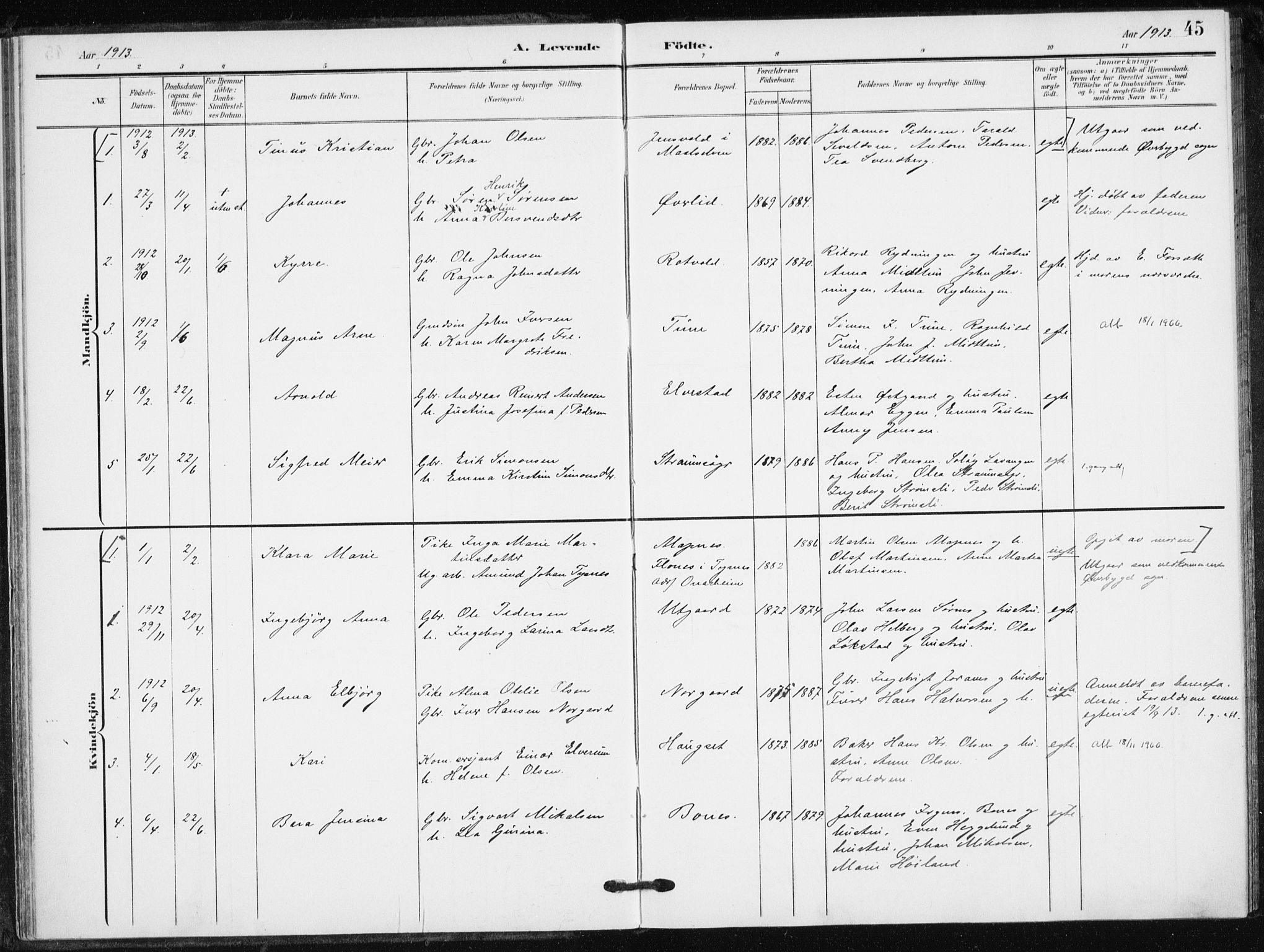 Målselv sokneprestembete, SATØ/S-1311/G/Ga/Gaa/L0013kirke: Parish register (official) no. 13, 1903-1919, p. 45