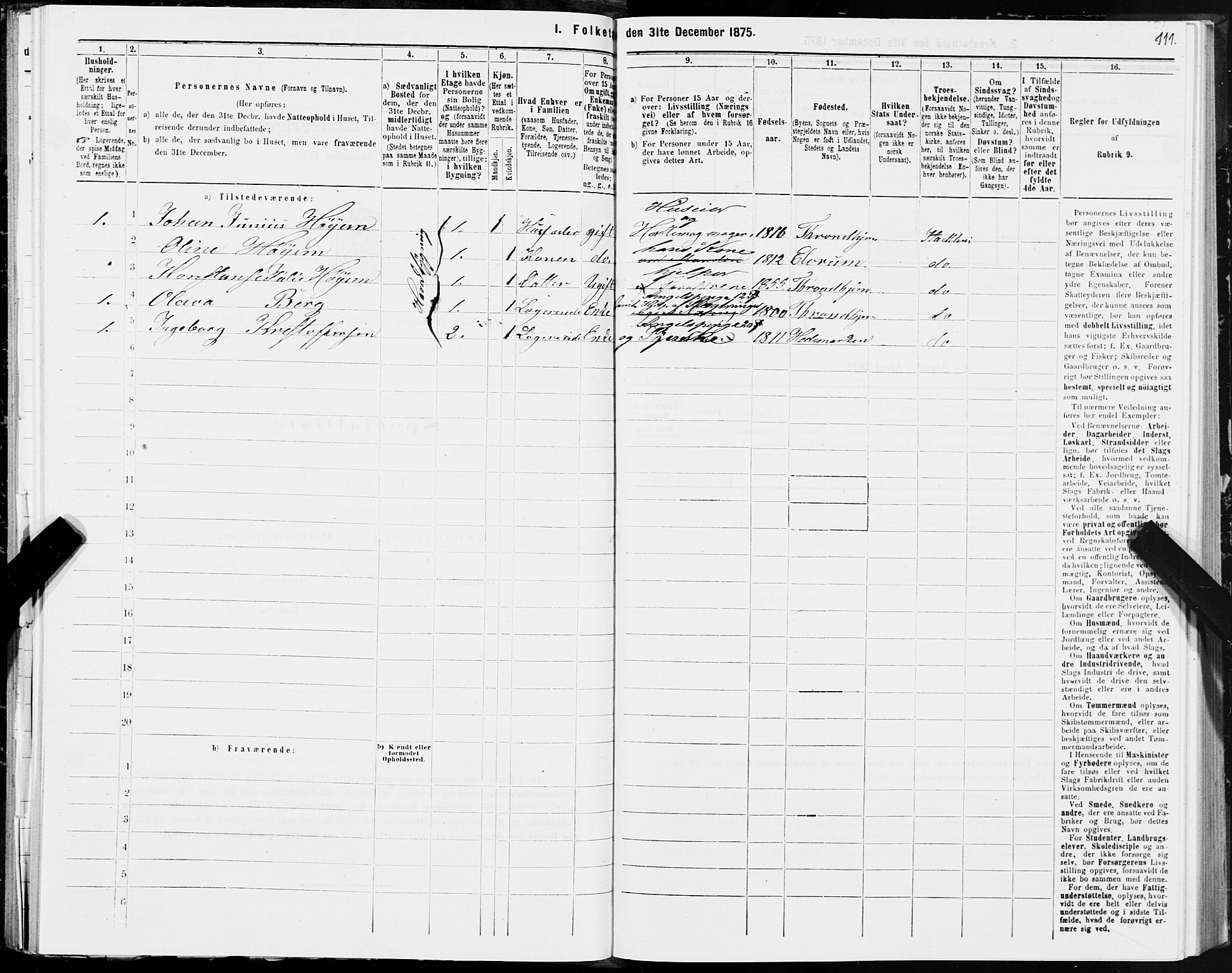 SAT, 1875 census for 1601 Trondheim, 1875, p. 6111