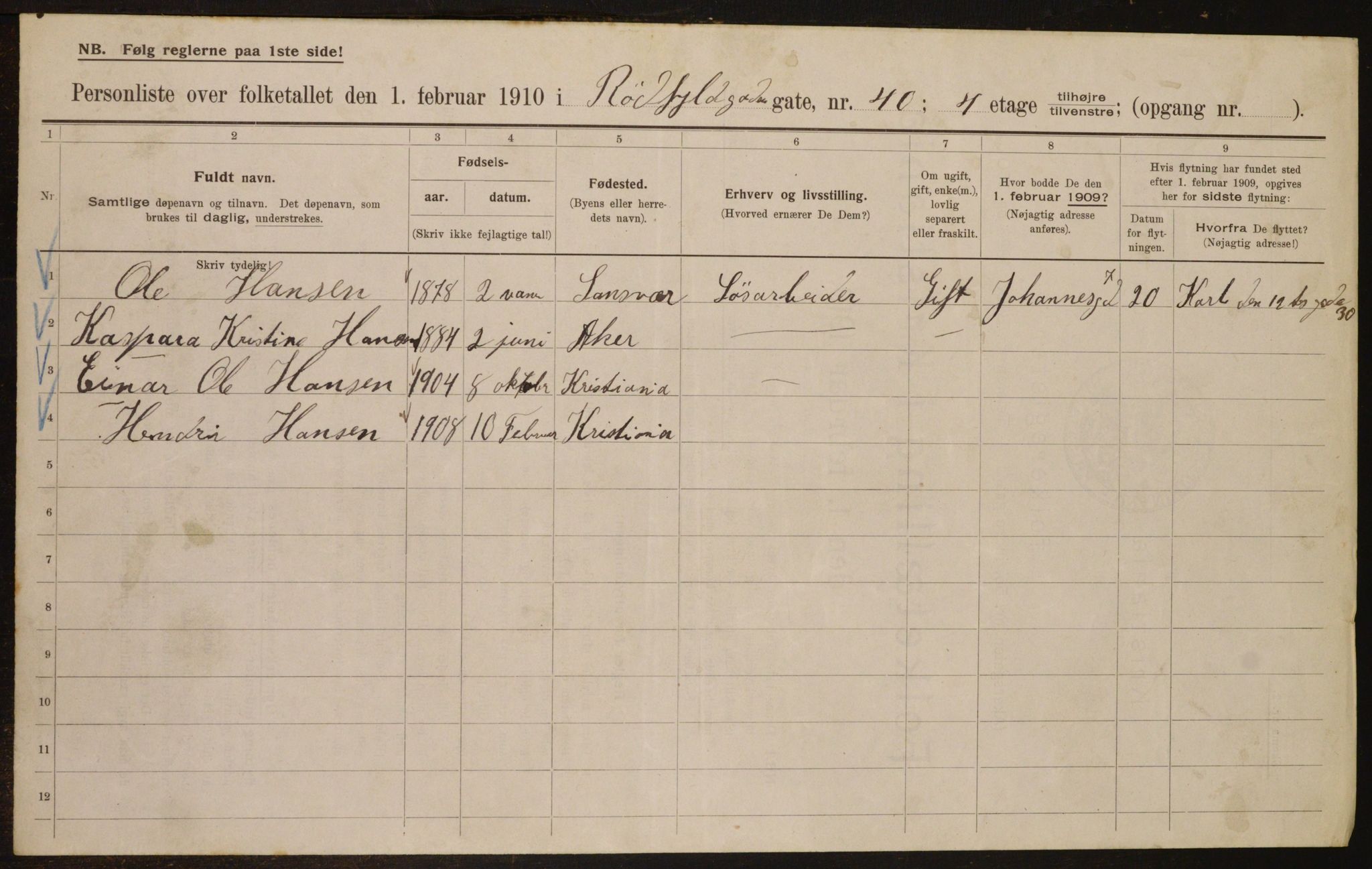 OBA, Municipal Census 1910 for Kristiania, 1910, p. 82380