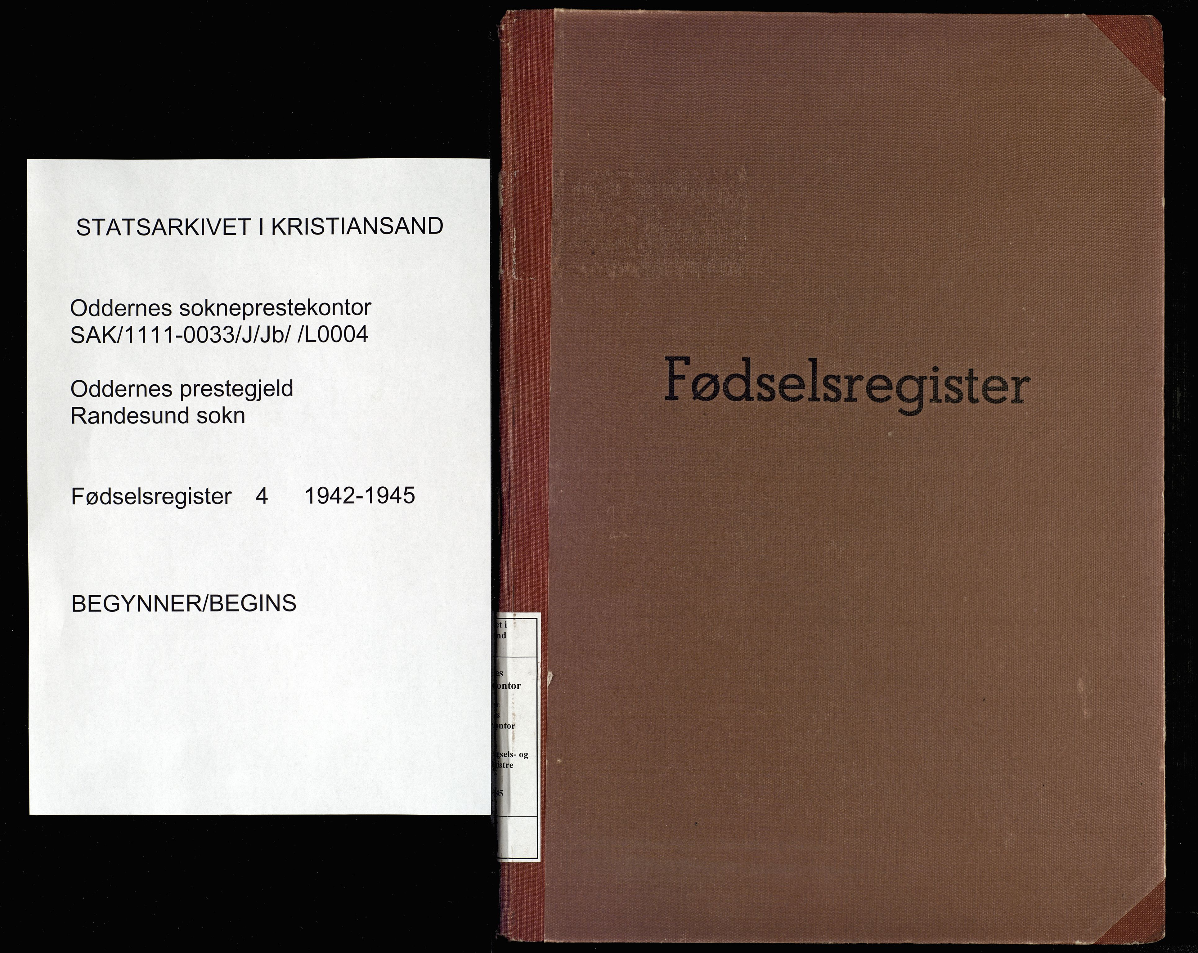 Oddernes sokneprestkontor, SAK/1111-0033/J/Jb/L0004: Birth register no. 4, 1942-1945