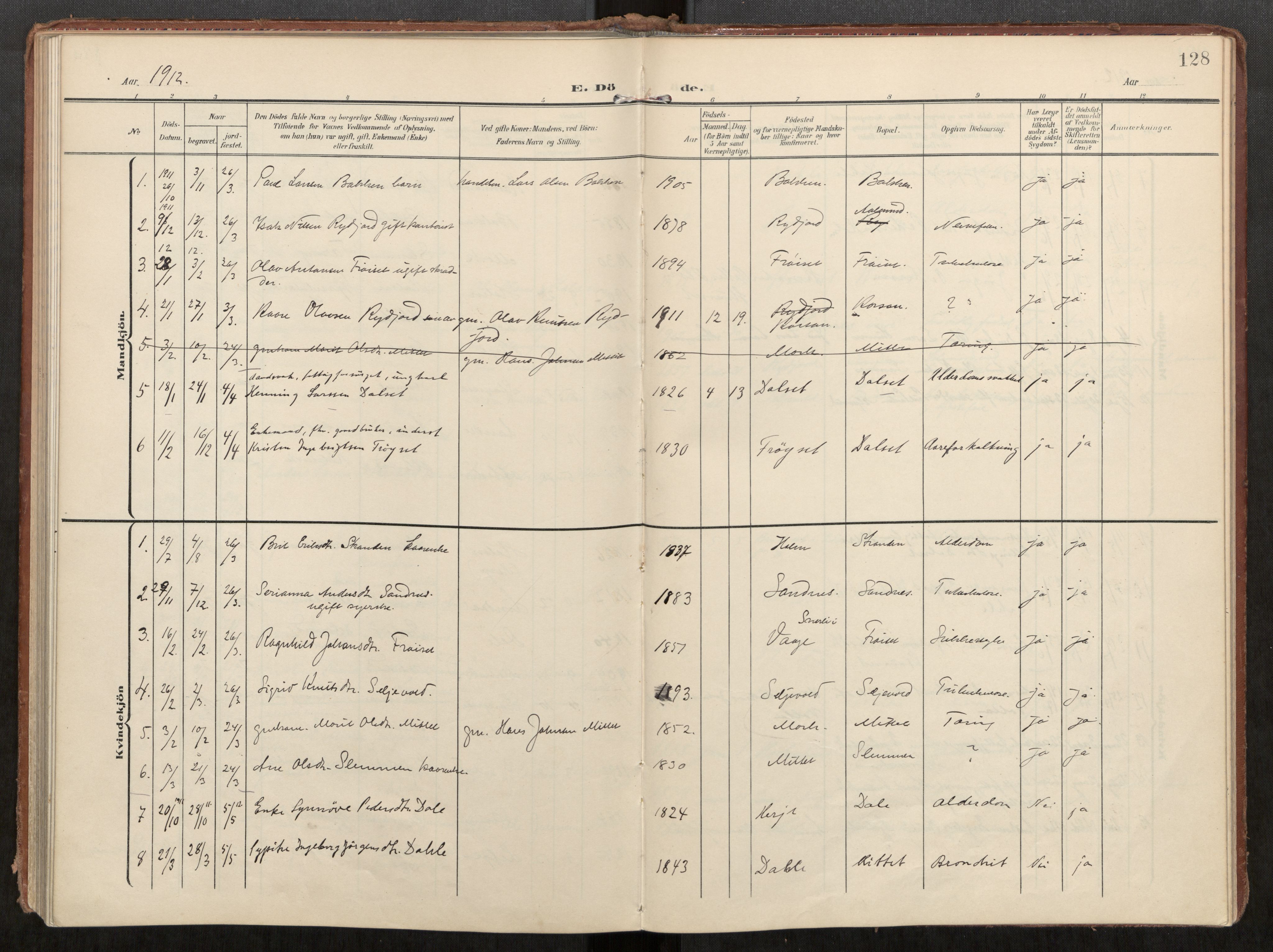 Ministerialprotokoller, klokkerbøker og fødselsregistre - Møre og Romsdal, AV/SAT-A-1454/549/L0618: Parish register (official) no. 549A01, 1906-1927, p. 128