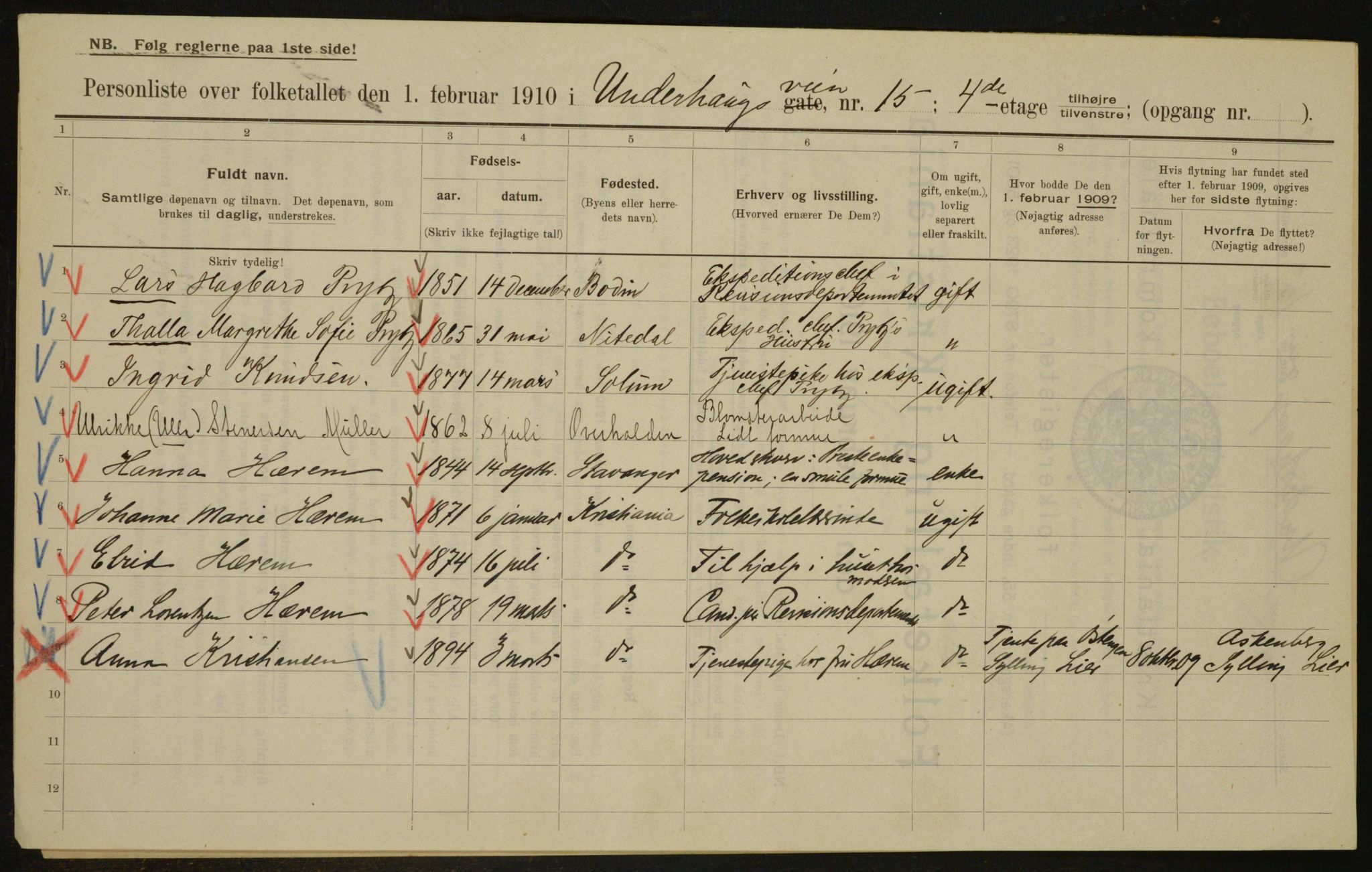 OBA, Municipal Census 1910 for Kristiania, 1910, p. 113664