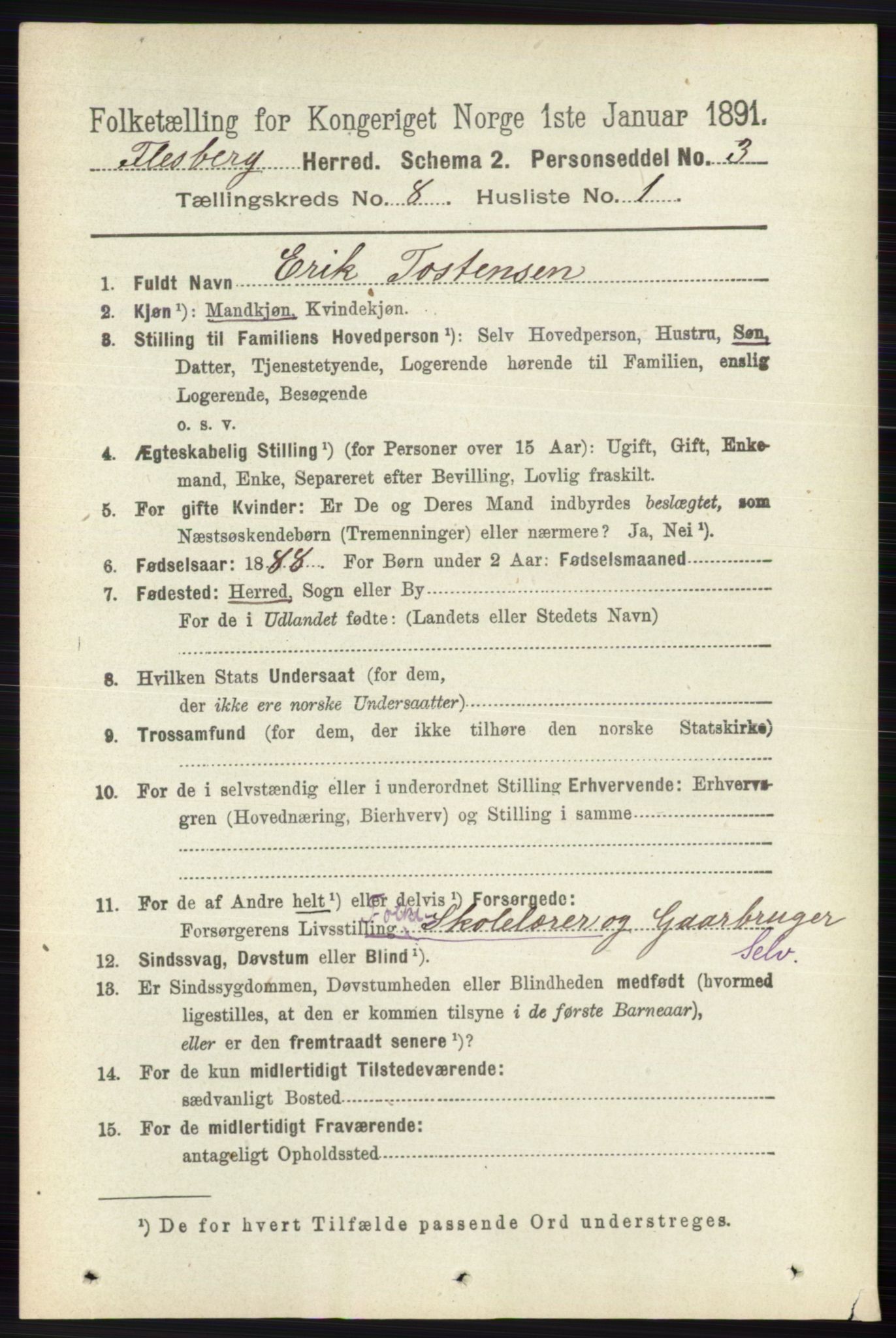 RA, 1891 census for 0631 Flesberg, 1891, p. 1369