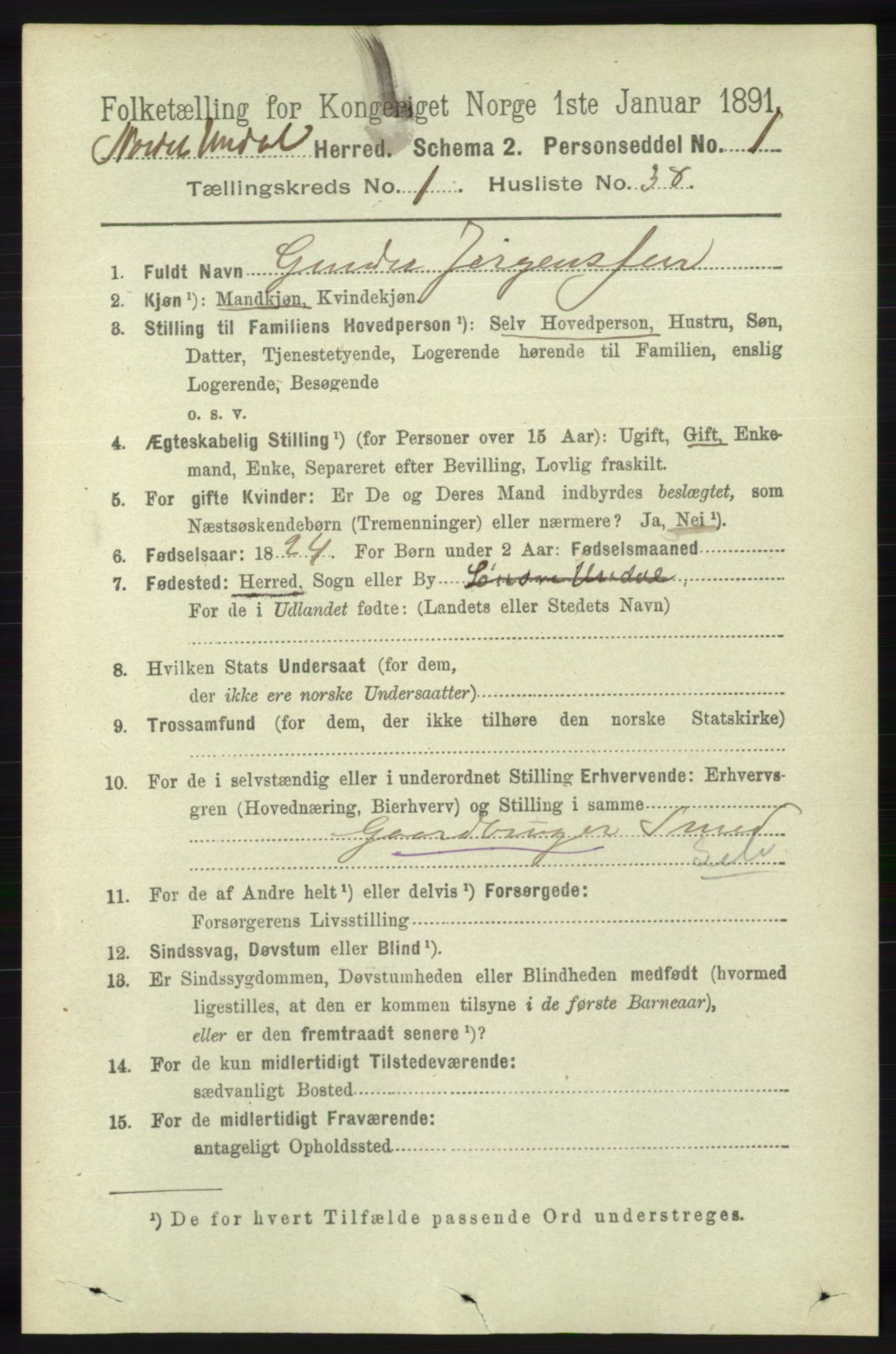 RA, 1891 census for 1028 Nord-Audnedal, 1891, p. 235