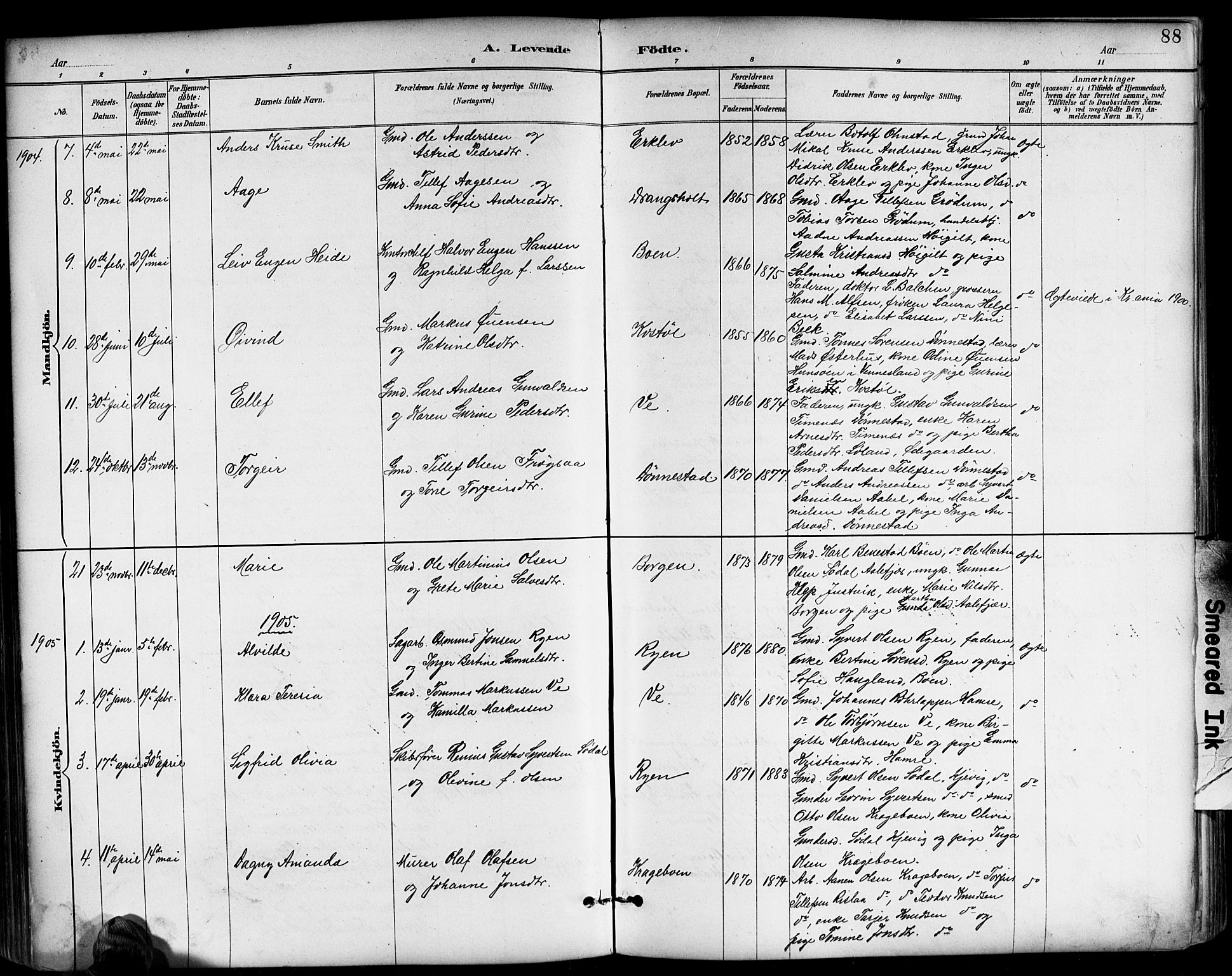 Tveit sokneprestkontor, AV/SAK-1111-0043/F/Fb/L0004: Parish register (copy) no. B 4, 1887-1914, p. 88