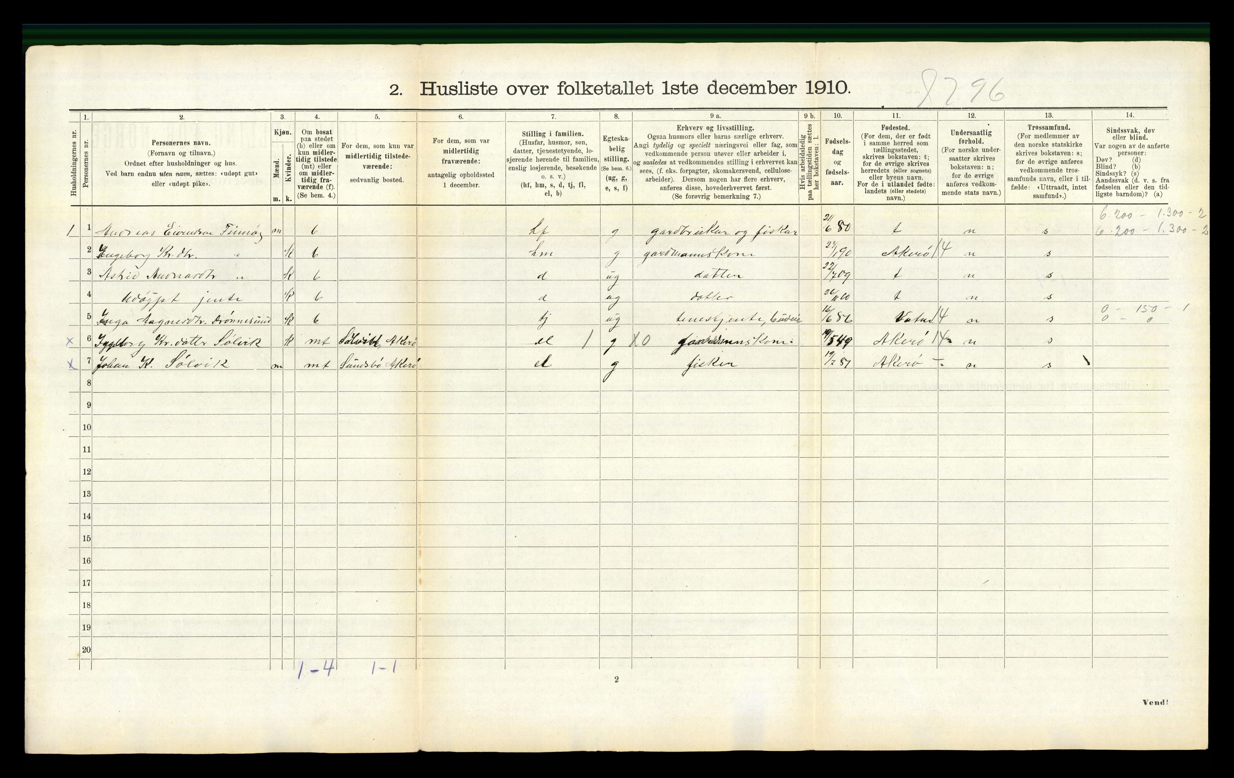 RA, 1910 census for Sandøy, 1910, p. 165