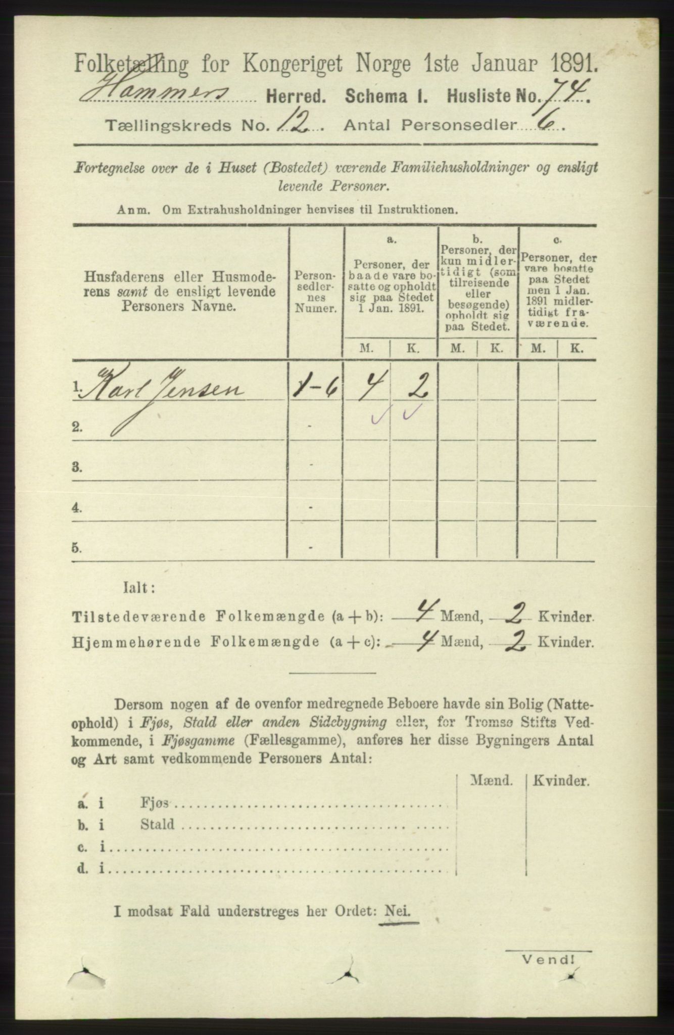 RA, 1891 census for 1254 Hamre, 1891, p. 3482