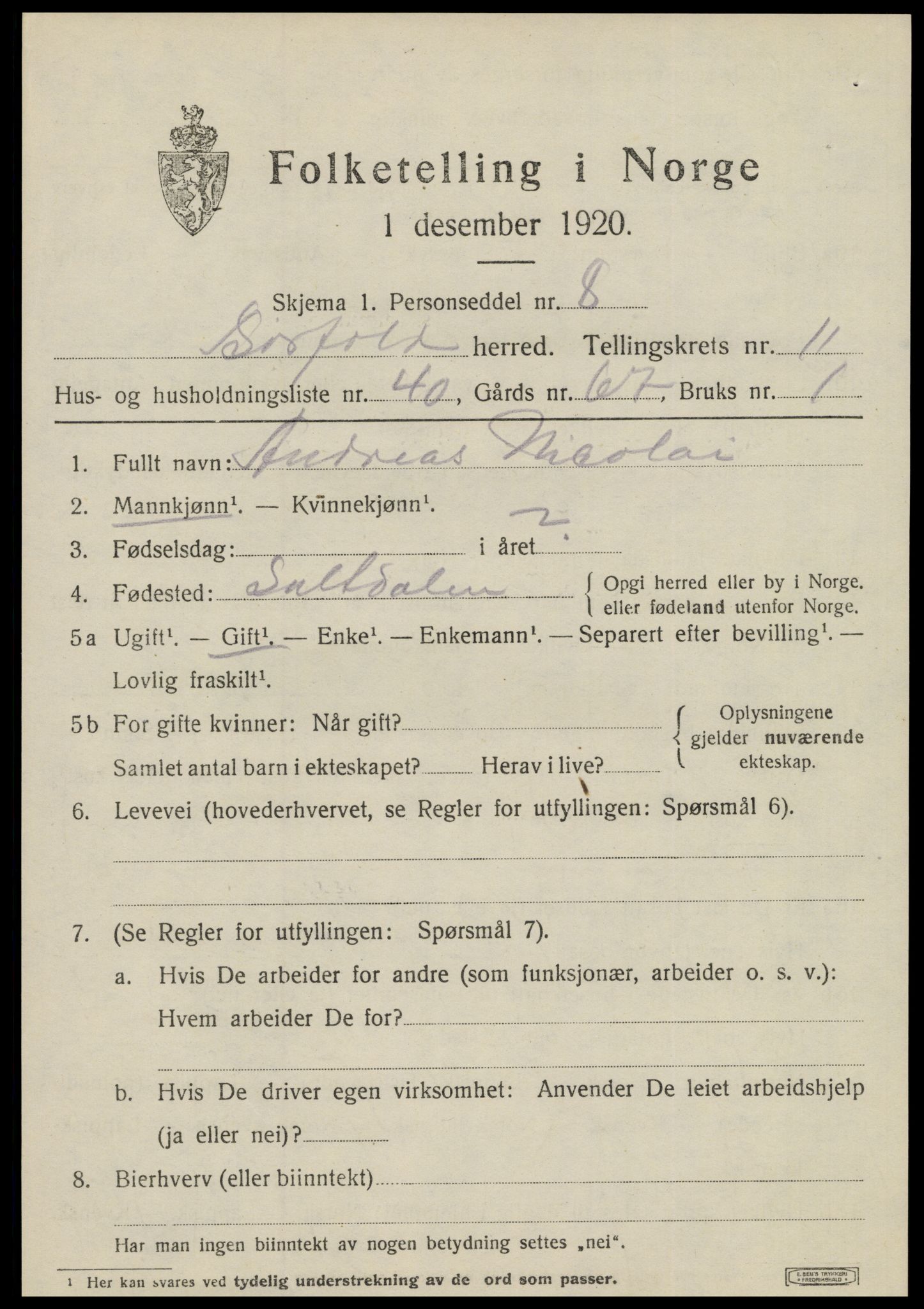 SAT, 1920 census for Sørfold, 1920, p. 6093