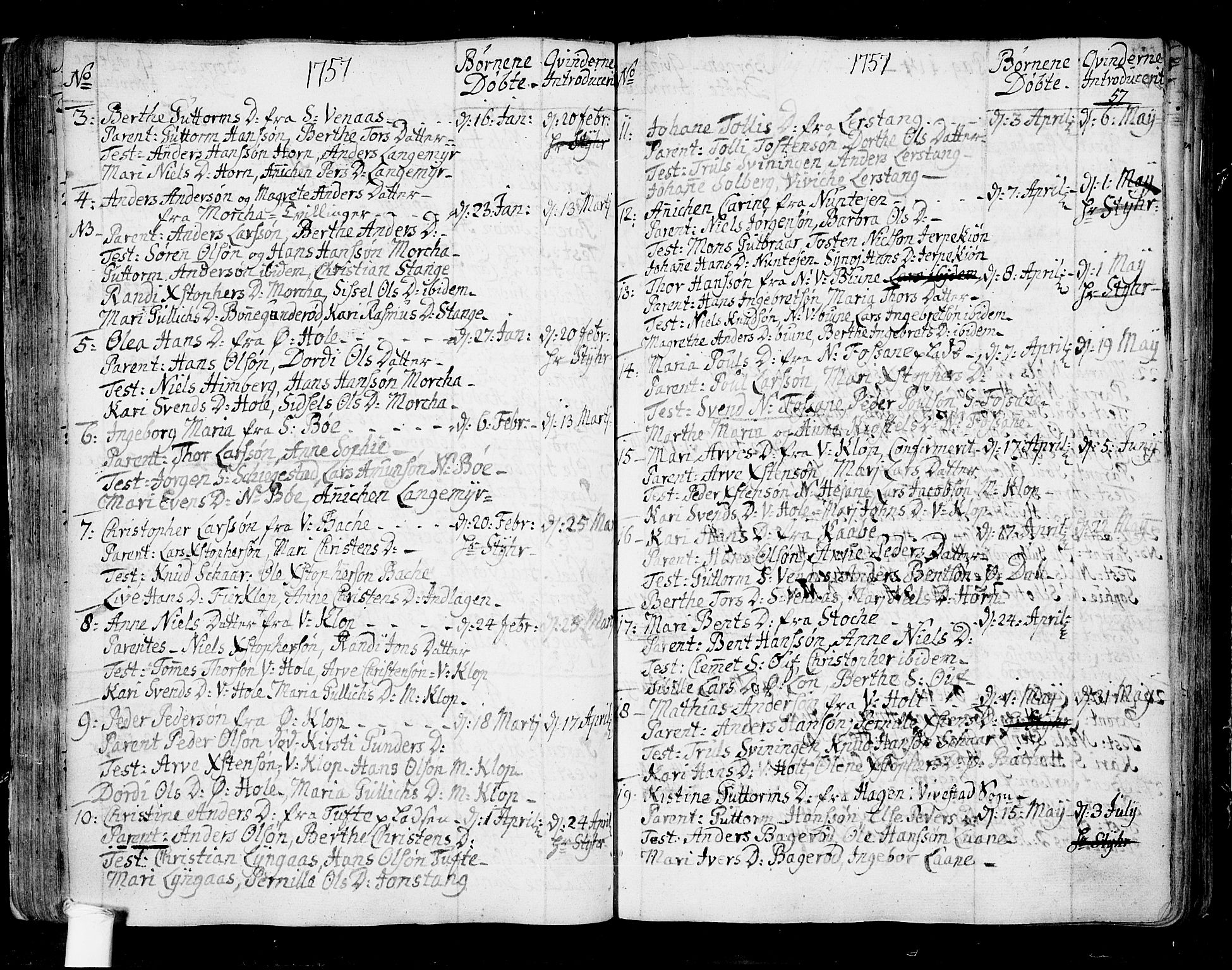 Ramnes kirkebøker, SAKO/A-314/F/Fa/L0001: Parish register (official) no. I 1, 1732-1774, p. 57