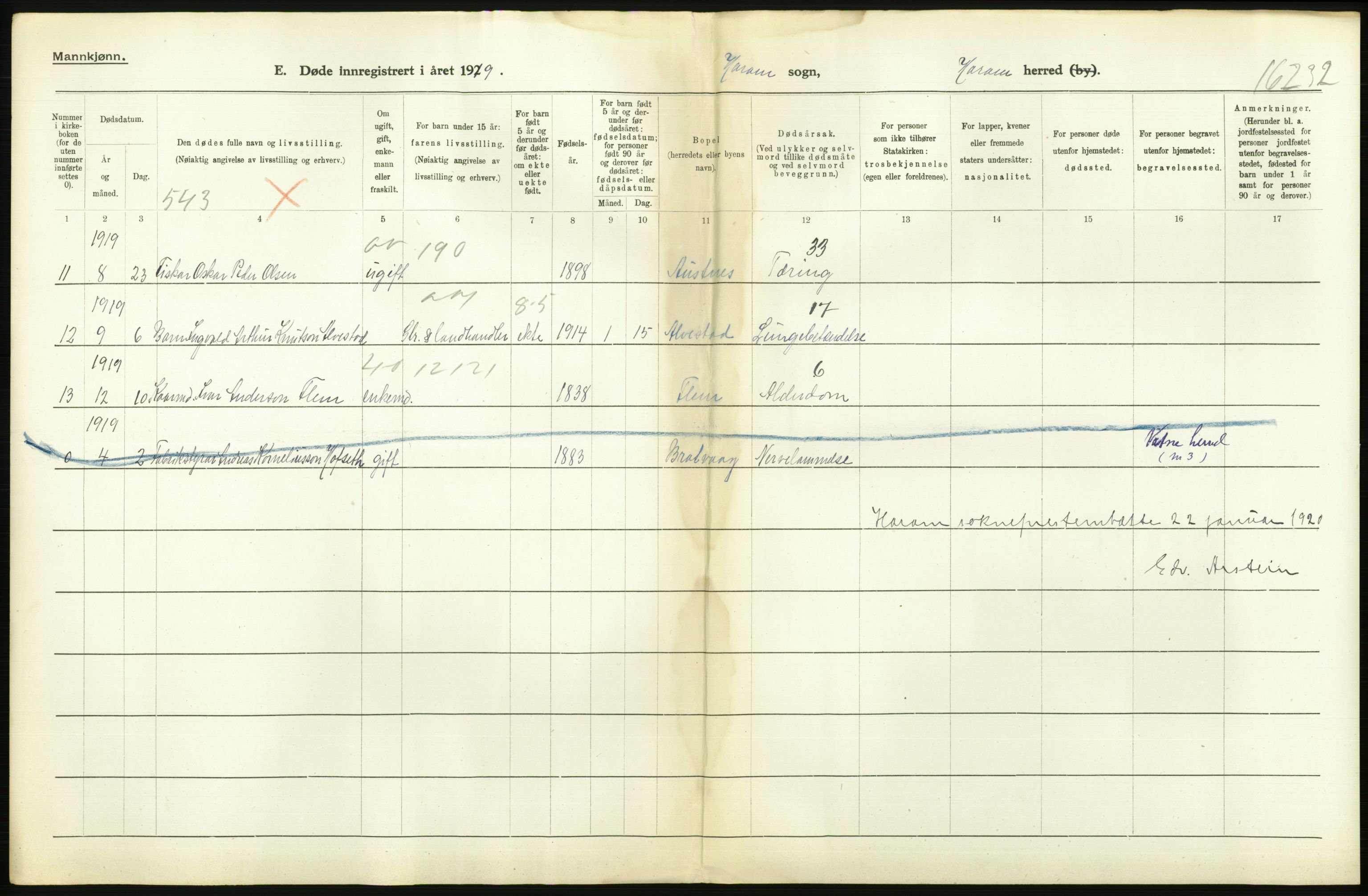 Statistisk sentralbyrå, Sosiodemografiske emner, Befolkning, AV/RA-S-2228/D/Df/Dfb/Dfbi/L0042: Møre fylke: Døde. Bygder og byer., 1919, p. 90