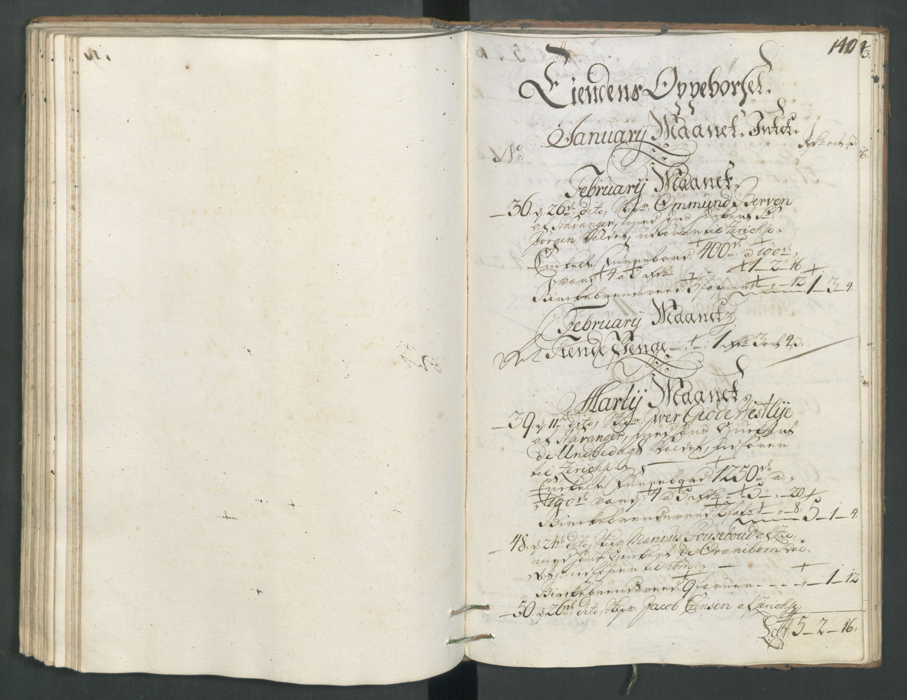 Generaltollkammeret, tollregnskaper, RA/EA-5490/R22/L0012/0001: Tollregnskaper Stavanger / Hovedtollbok, 1733, p. 139b-140a