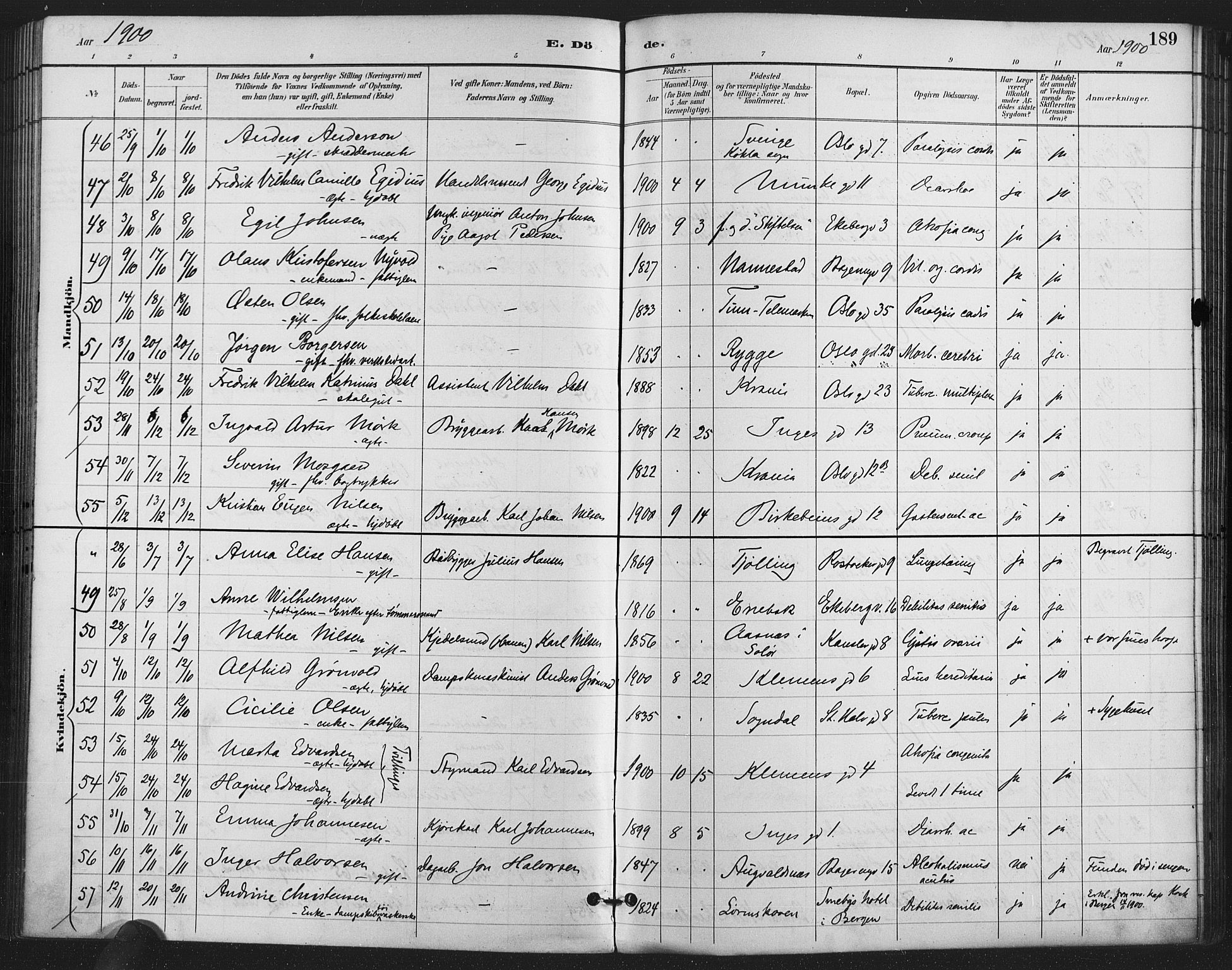 Gamlebyen prestekontor Kirkebøker, SAO/A-10884/F/Fa/L0009: Parish register (official) no. 9, 1888-1909, p. 189