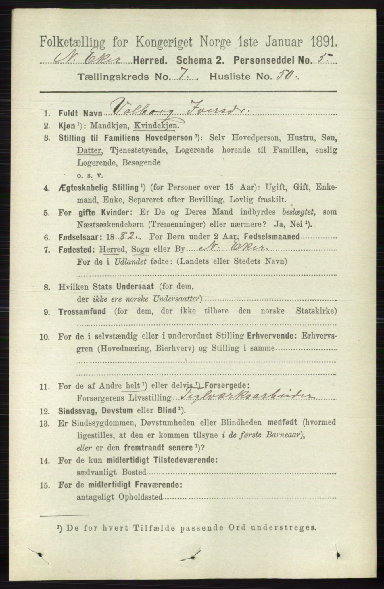 RA, 1891 census for 0625 Nedre Eiker, 1891, p. 3762