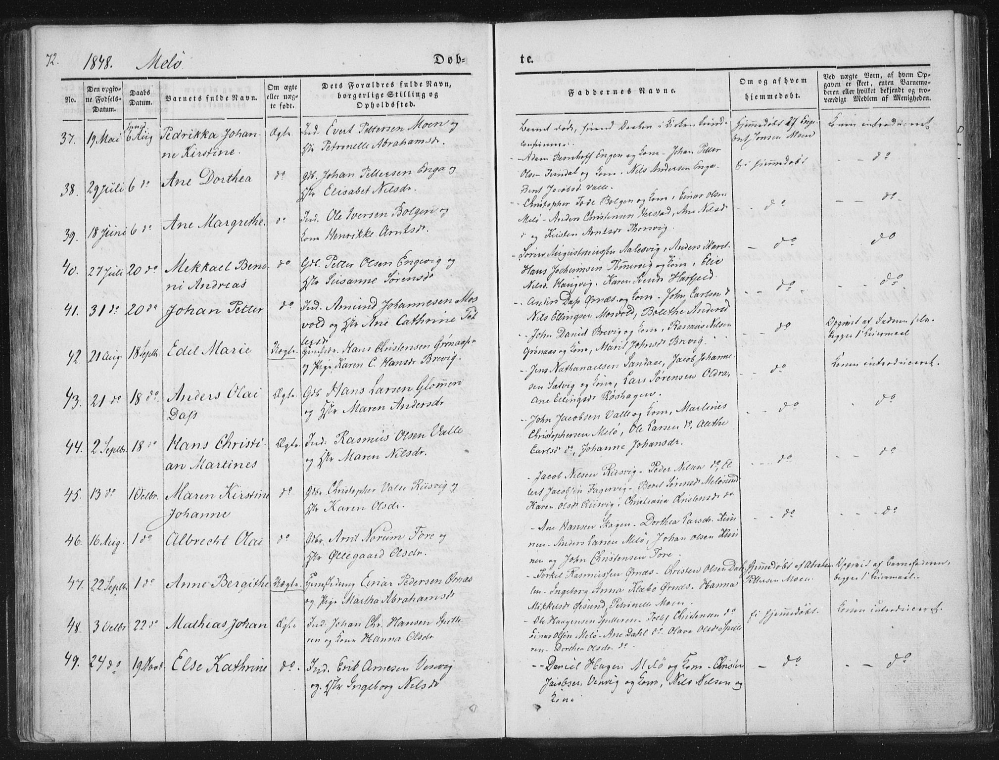 Ministerialprotokoller, klokkerbøker og fødselsregistre - Nordland, AV/SAT-A-1459/841/L0602: Parish register (official) no. 841A08 /2, 1845-1859, p. 72