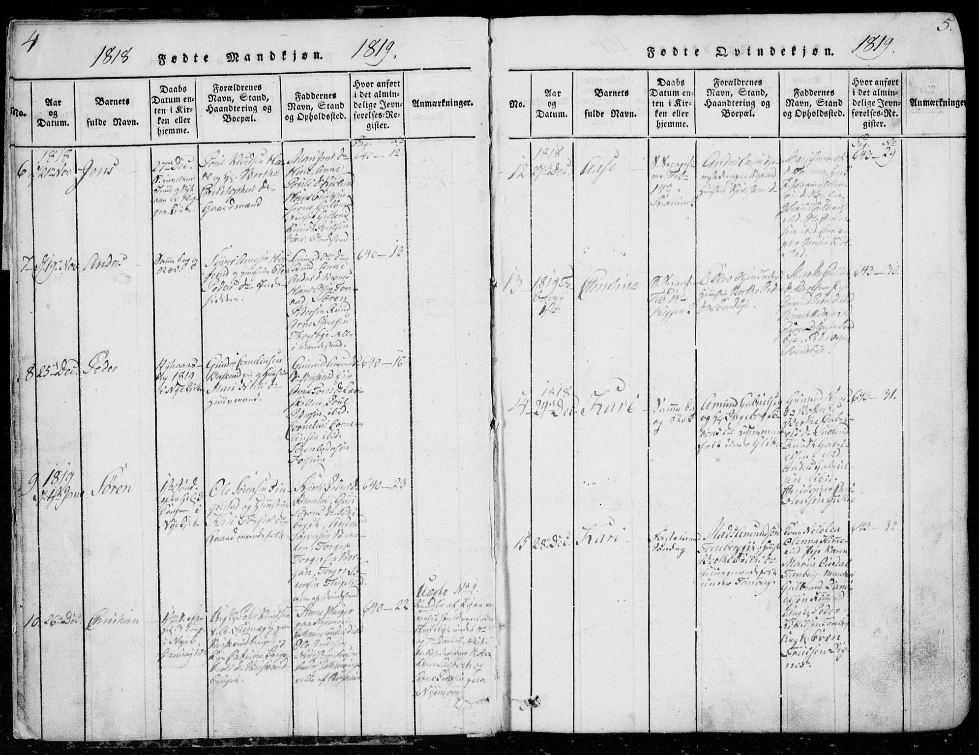 Modum kirkebøker, SAKO/A-234/G/Ga/L0001: Parish register (copy) no. I 1, 1818-1824, p. 4-5