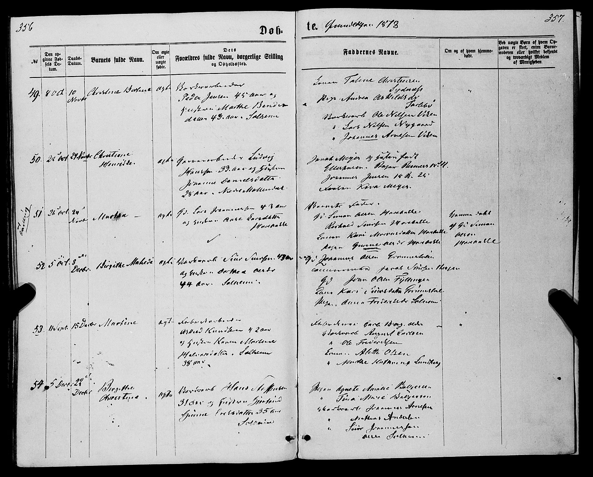 St. Jørgens hospital og Årstad sokneprestembete, AV/SAB-A-99934: Parish register (official) no. A 6, 1870-1878, p. 356-357