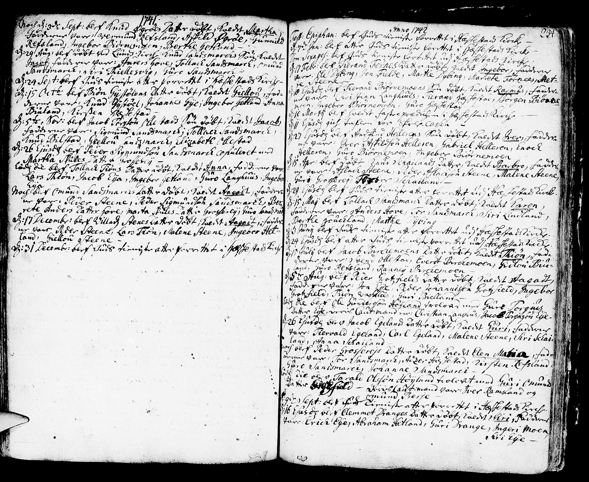Helleland sokneprestkontor, SAST/A-101810: Parish register (official) no. A 1 /3, 1713-1761, p. 234