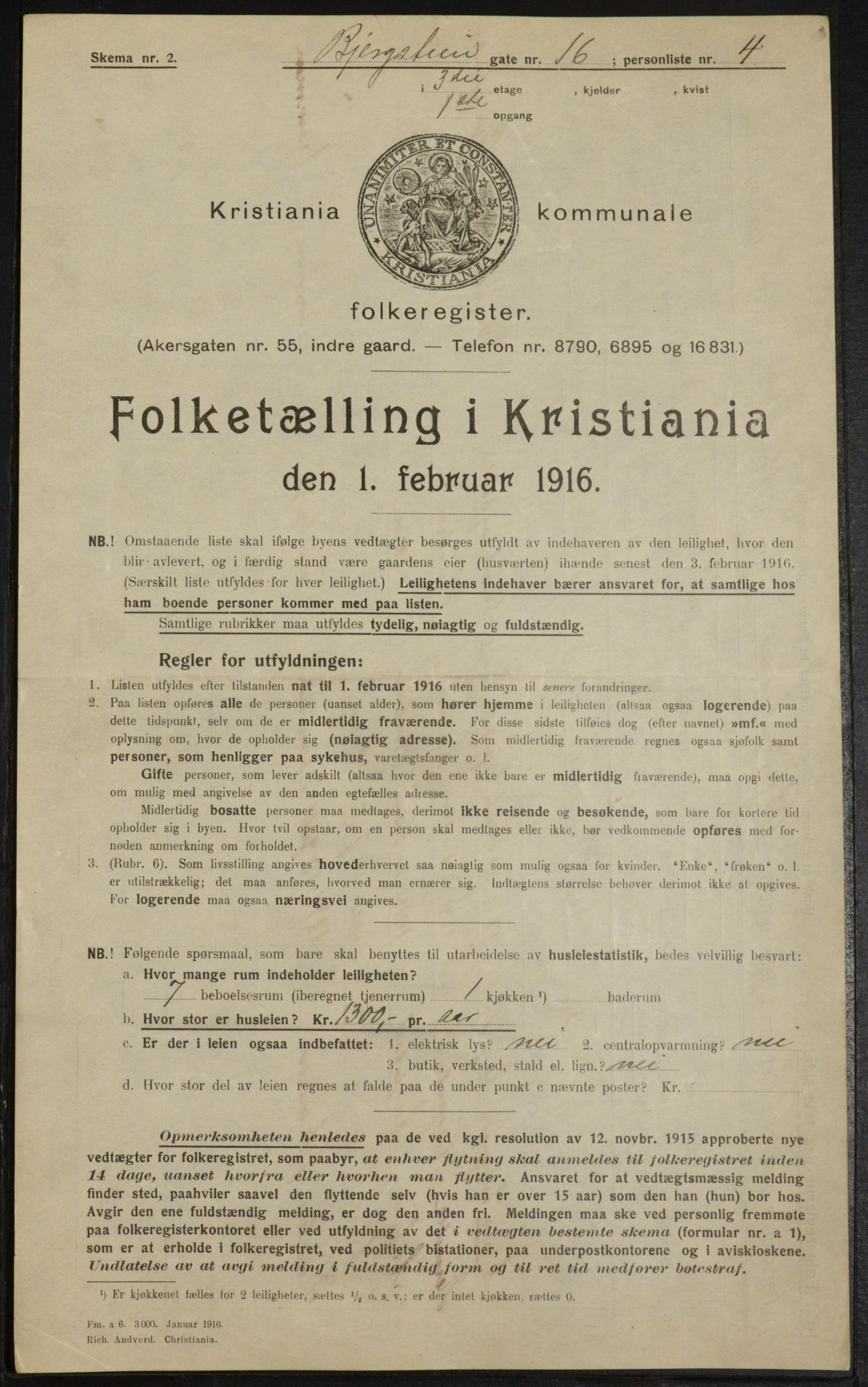 OBA, Municipal Census 1916 for Kristiania, 1916, p. 4623