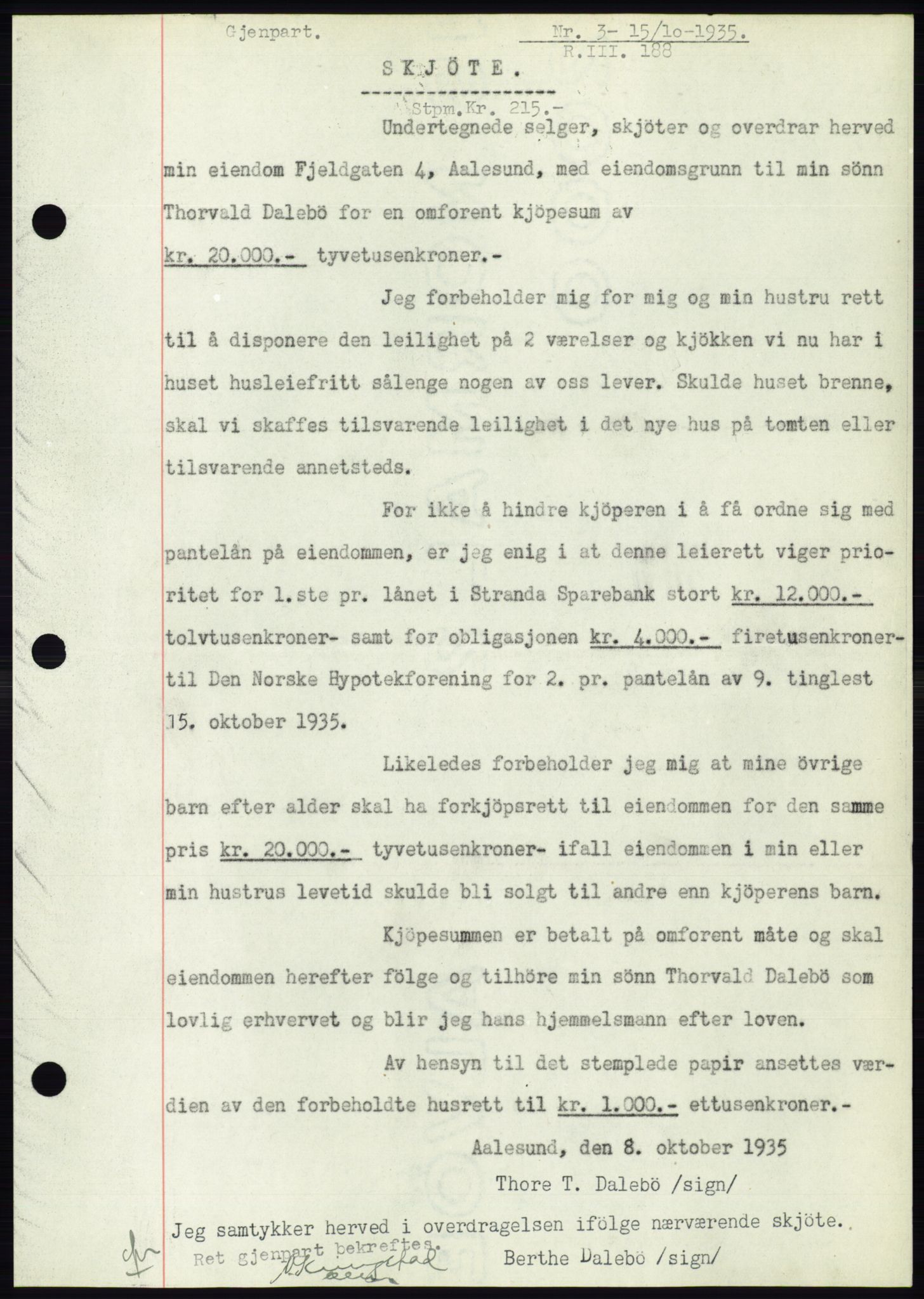 Ålesund byfogd, AV/SAT-A-4384: Mortgage book no. 32, 1934-1935, Deed date: 15.10.1935