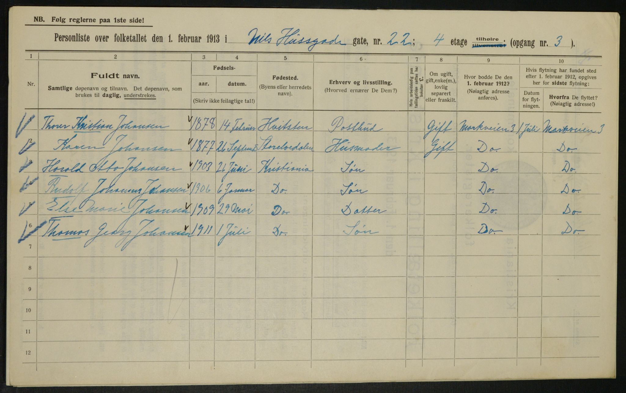 OBA, Municipal Census 1913 for Kristiania, 1913, p. 71120