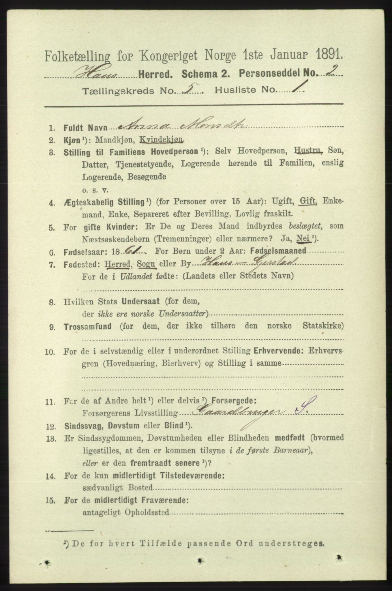 RA, 1891 census for 1250 Haus, 1891, p. 1823