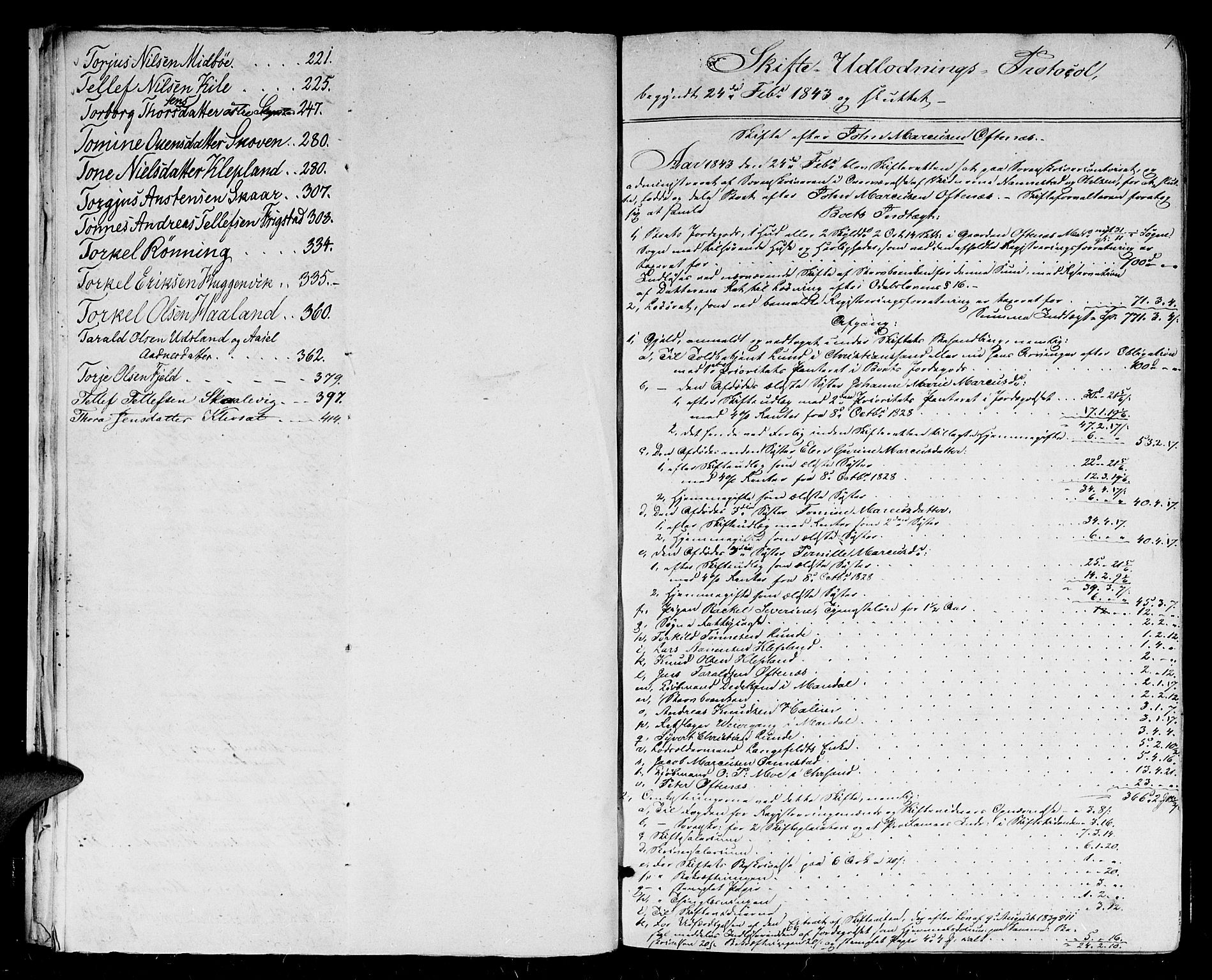 Mandal sorenskriveri, SAK/1221-0005/001/H/Hc/L0093: Skifteutlodningsprotokoll nr 2 med register, 1843-1852, p. 0b-1a