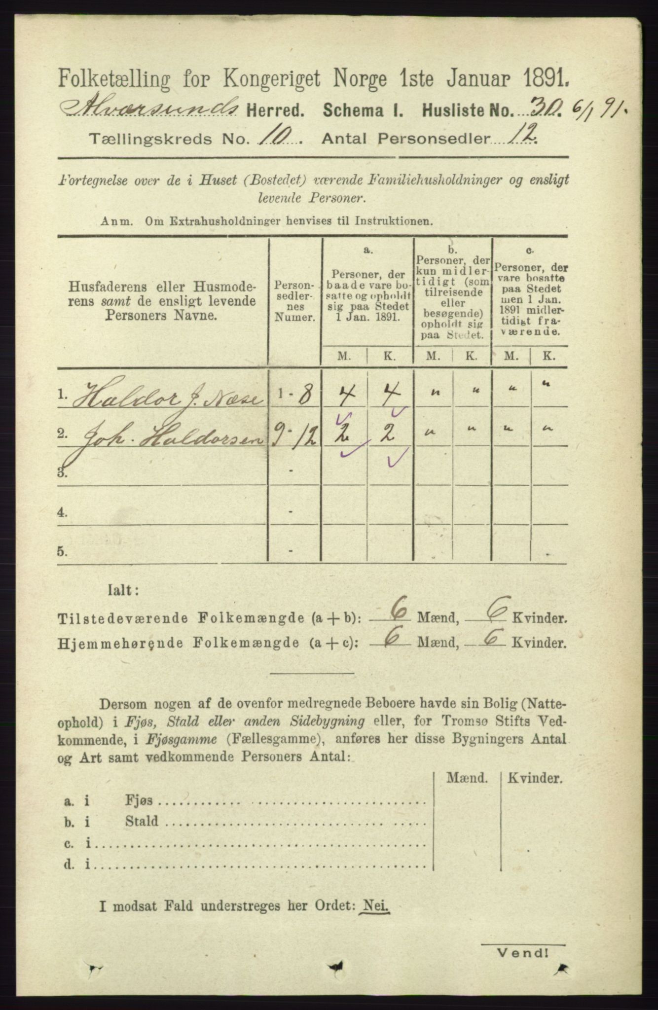 RA, 1891 census for 1257 Alversund, 1891, p. 3458