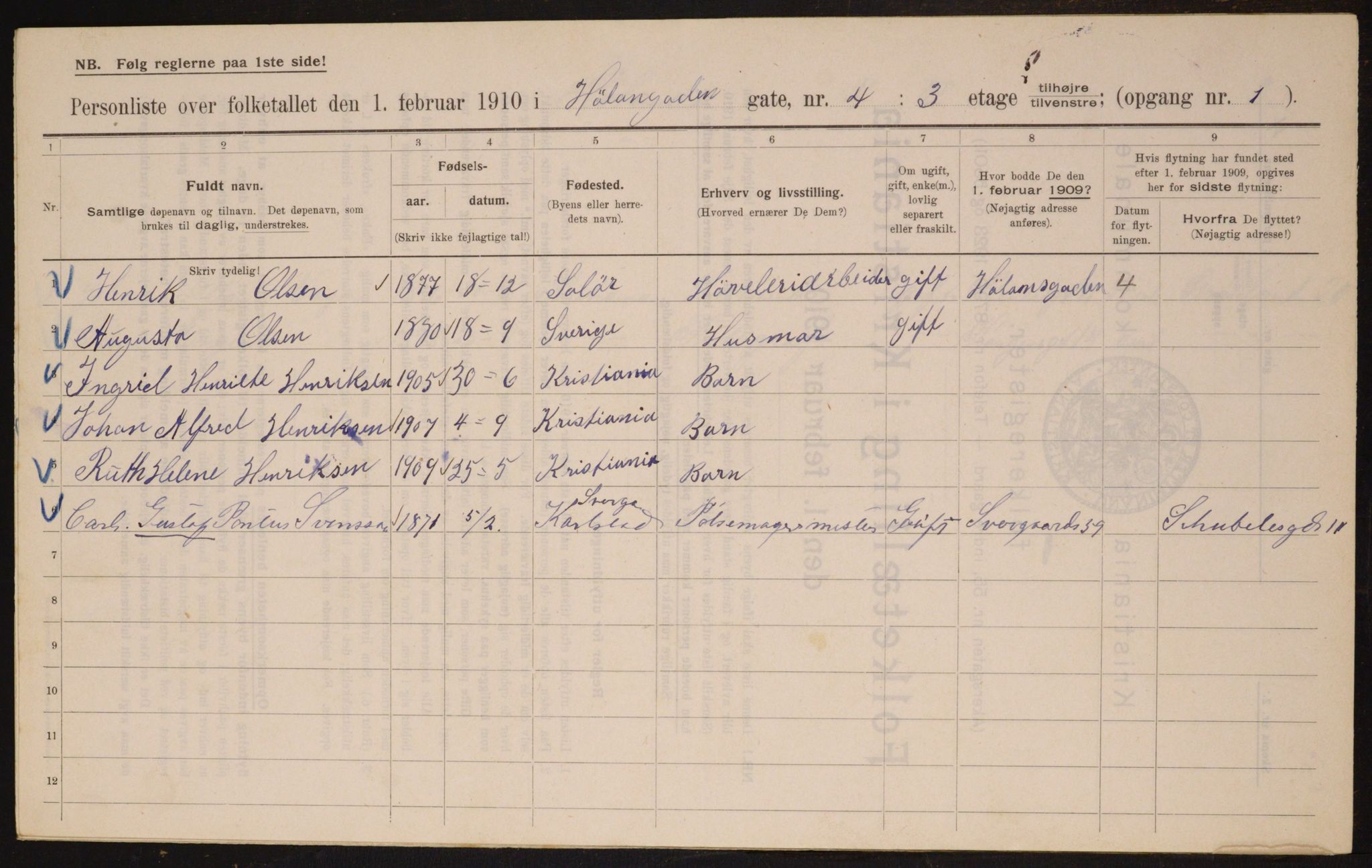 OBA, Municipal Census 1910 for Kristiania, 1910, p. 41479