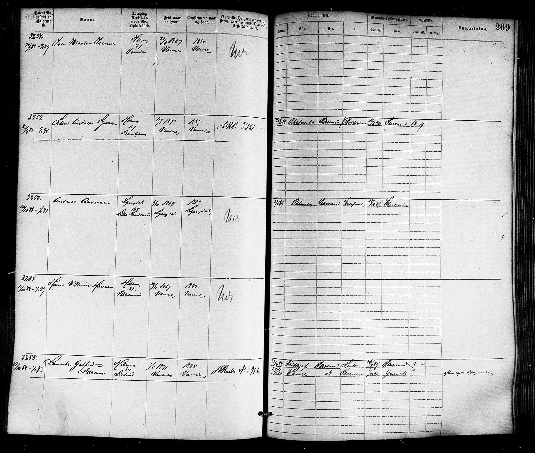 Farsund mønstringskrets, AV/SAK-2031-0017/F/Fa/L0006: Annotasjonsrulle nr 1911-3805 med register, Z-3, 1877-1894, p. 304