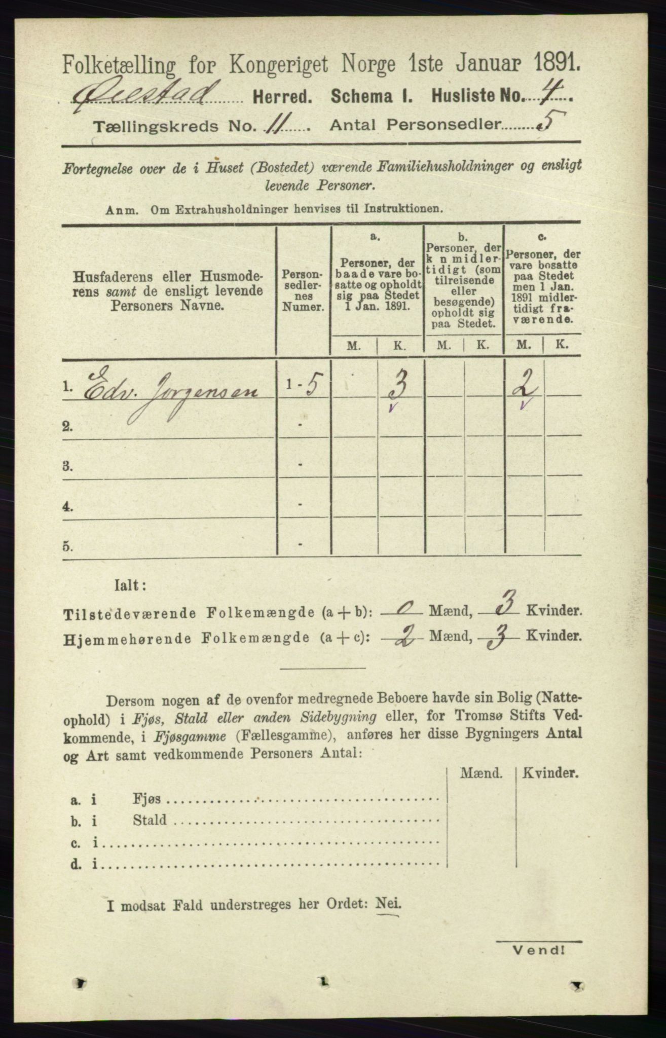 RA, 1891 census for 0920 Øyestad, 1891, p. 4732