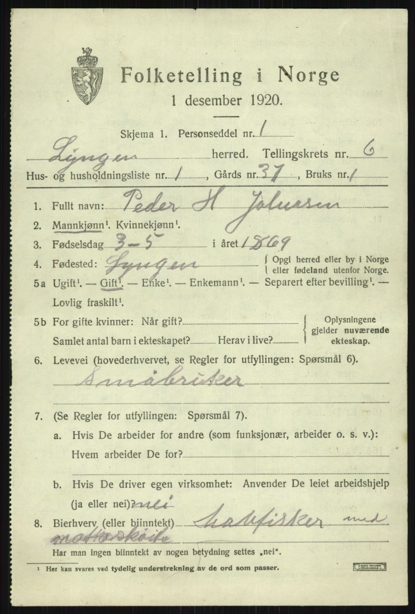SATØ, 1920 census for Lyngen, 1920, p. 6598