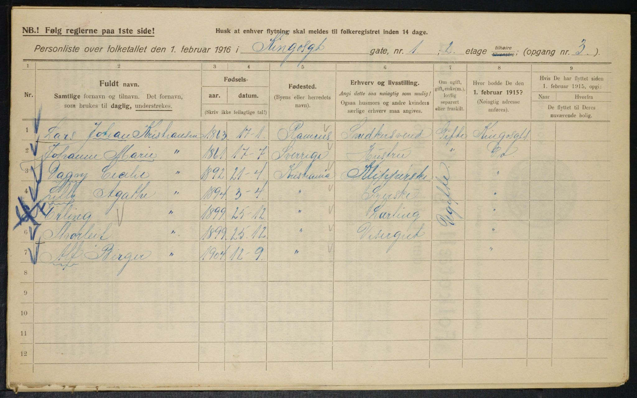 OBA, Municipal Census 1916 for Kristiania, 1916, p. 50632