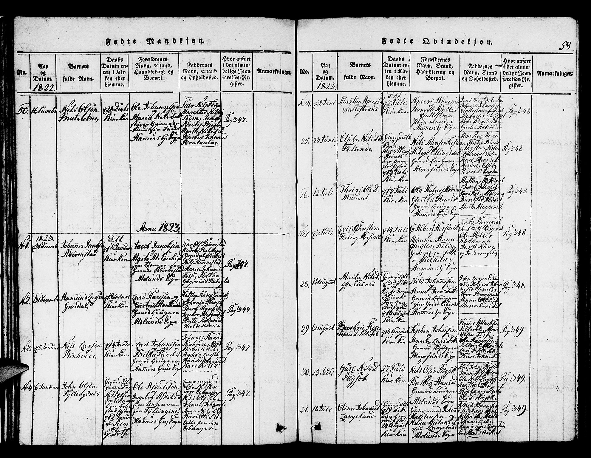 Hamre sokneprestembete, AV/SAB-A-75501/H/Ha/Hab: Parish register (copy) no. A 1, 1816-1826, p. 58