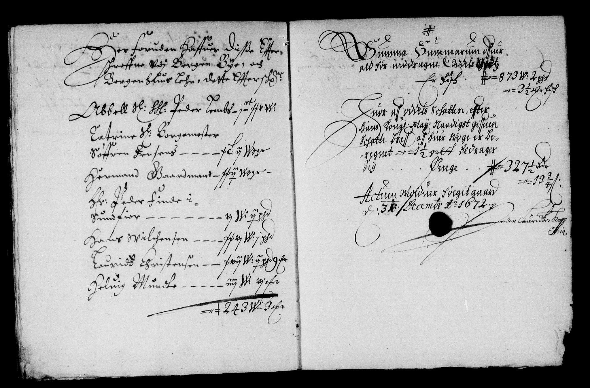 Rentekammeret inntil 1814, Reviderte regnskaper, Stiftamtstueregnskaper, Bergen stiftamt, AV/RA-EA-6043/R/Rc/L0035: Bergen stiftamt, 1672