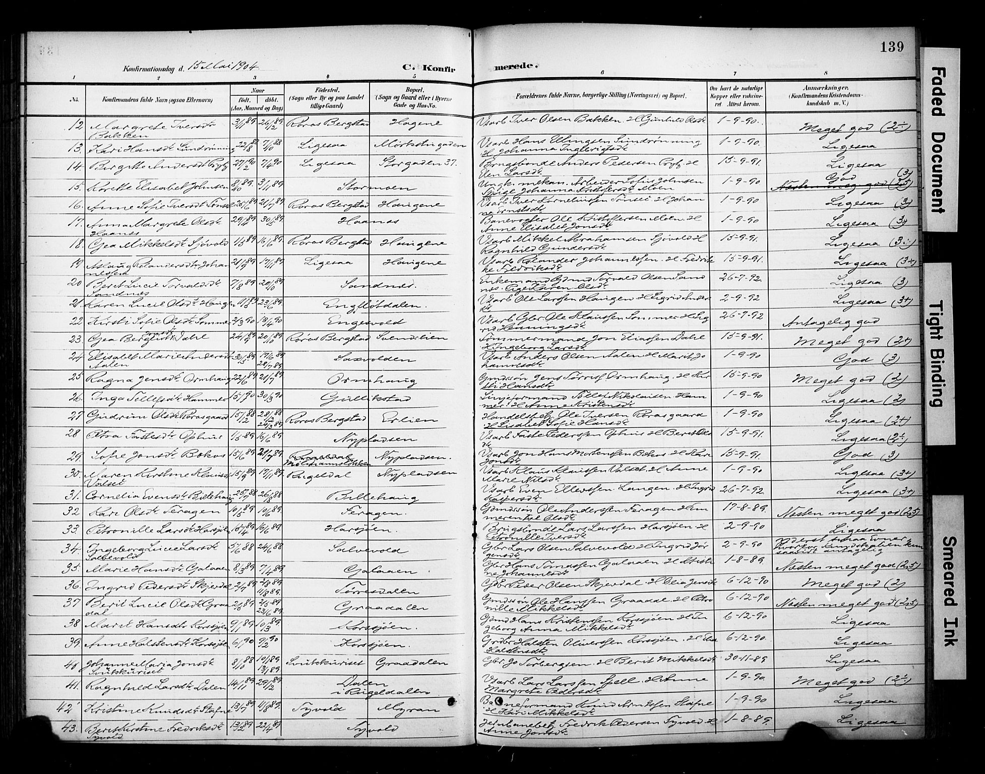 Ministerialprotokoller, klokkerbøker og fødselsregistre - Sør-Trøndelag, AV/SAT-A-1456/681/L0936: Parish register (official) no. 681A14, 1899-1908, p. 139