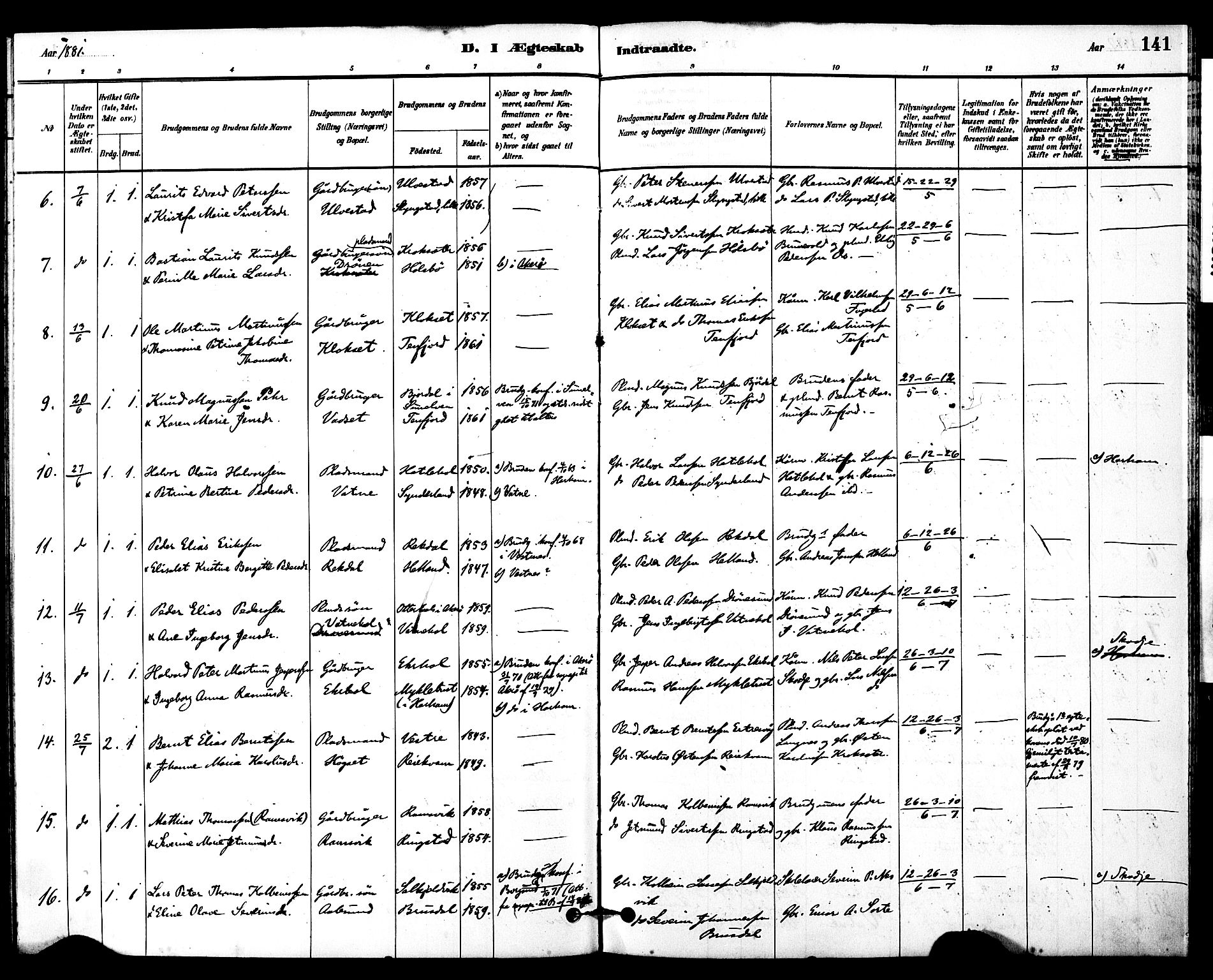 Ministerialprotokoller, klokkerbøker og fødselsregistre - Møre og Romsdal, SAT/A-1454/525/L0374: Parish register (official) no. 525A04, 1880-1899, p. 141