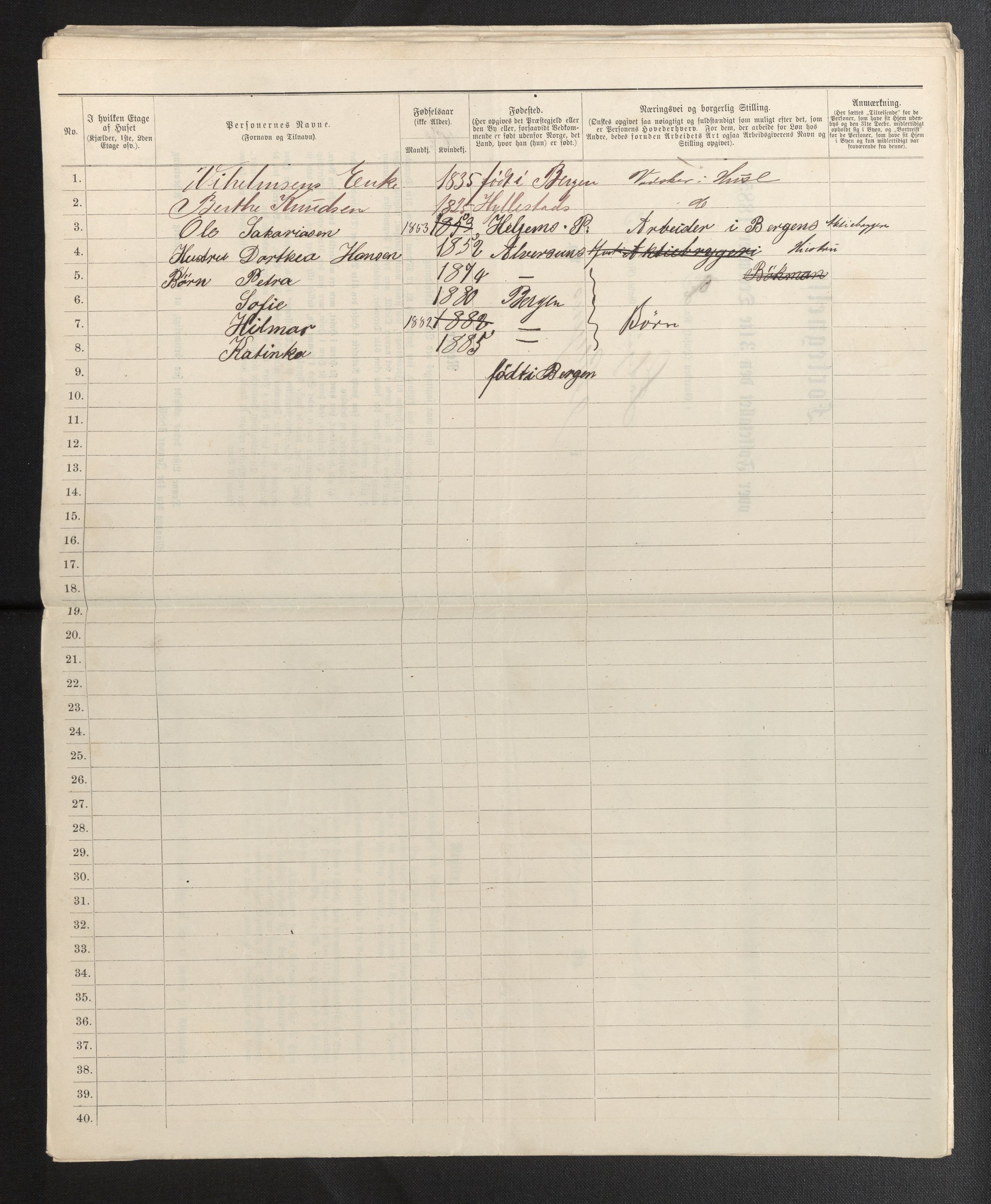 SAB, 1885 census for 1301 Bergen, 1885, p. 2122